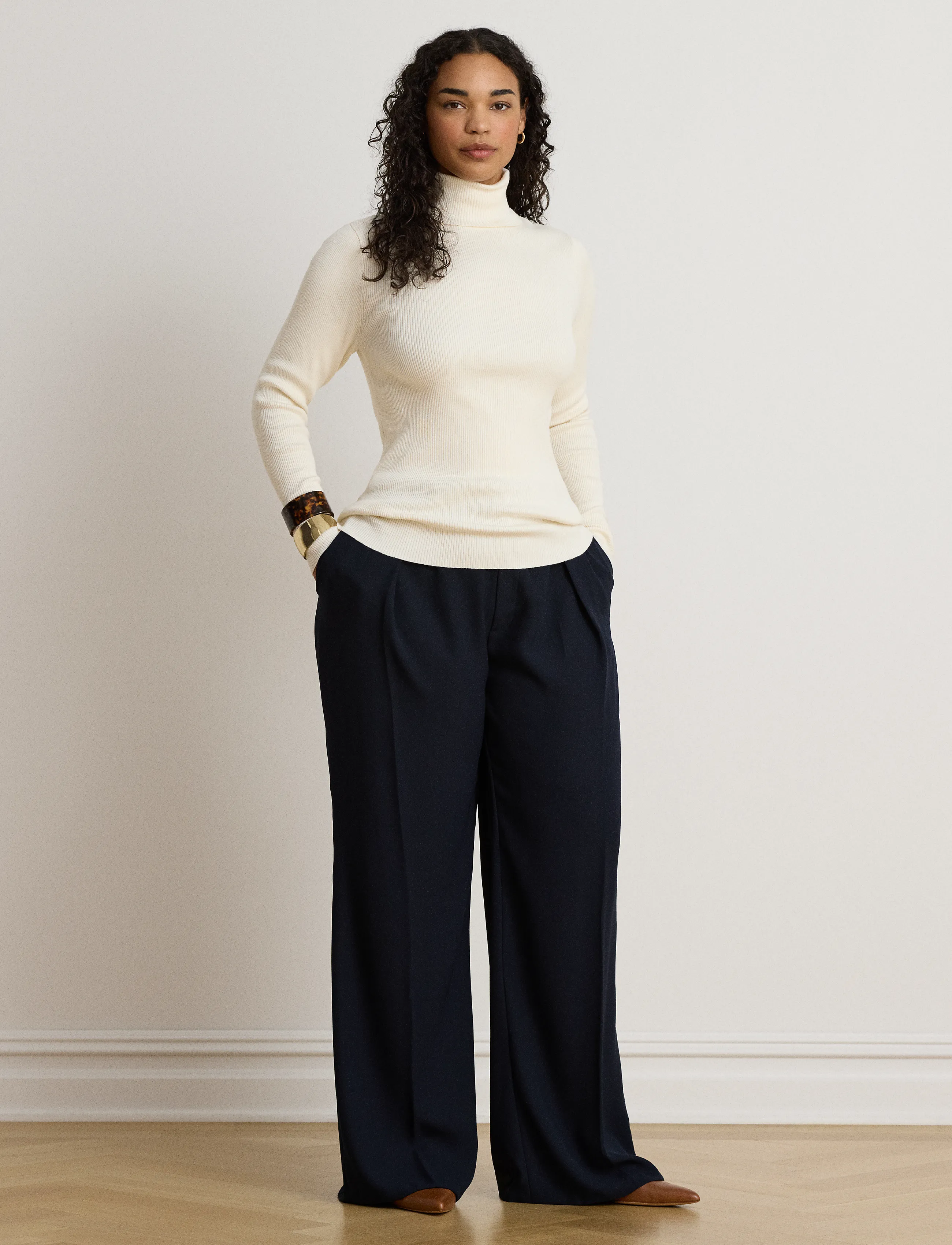 Lauren Ralph Lauren - Cotton-Blend Ribbed Turtleneck - rullekraver - mascarpone cream - 3