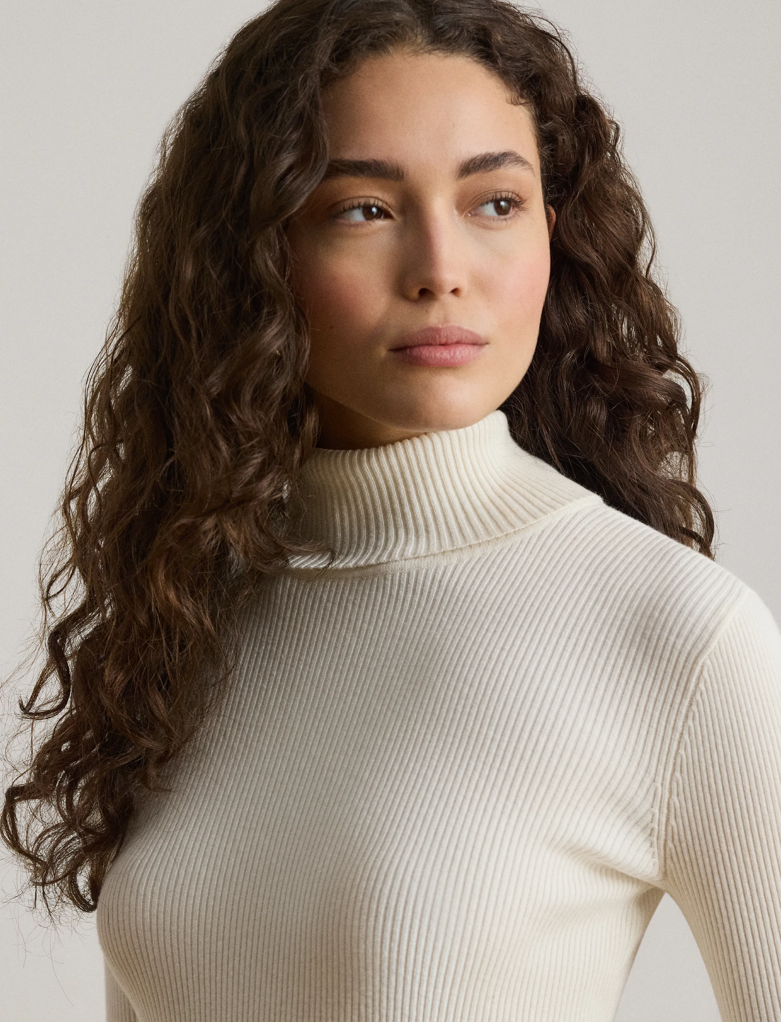 Lauren Ralph Lauren - Cotton-Blend Ribbed Turtleneck - rullekraver - mascarpone cream - 4