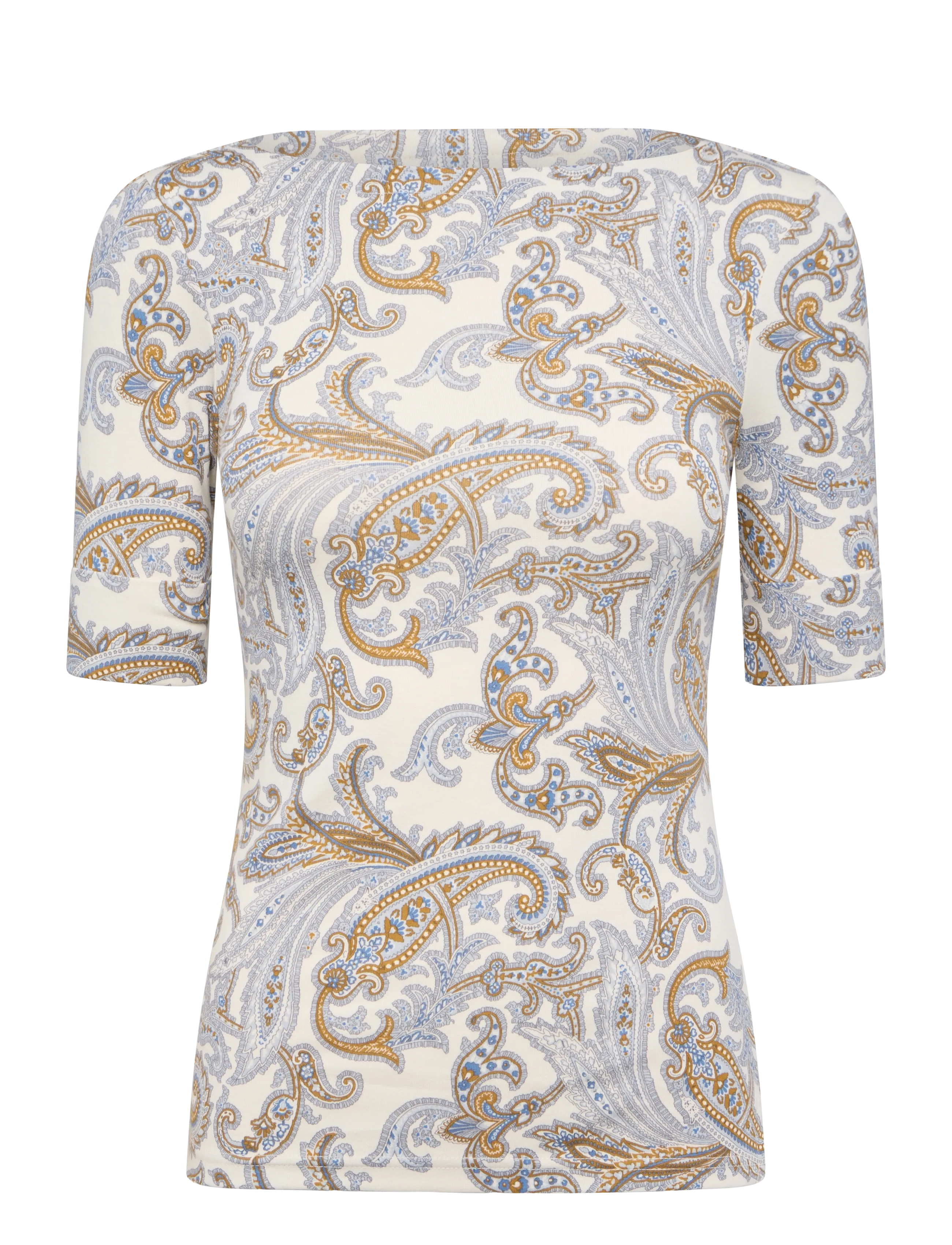 Lauren Ralph Lauren Paisley Stretch Cotton Boatneck Tee - Clothing - CREAM MULTI / cream