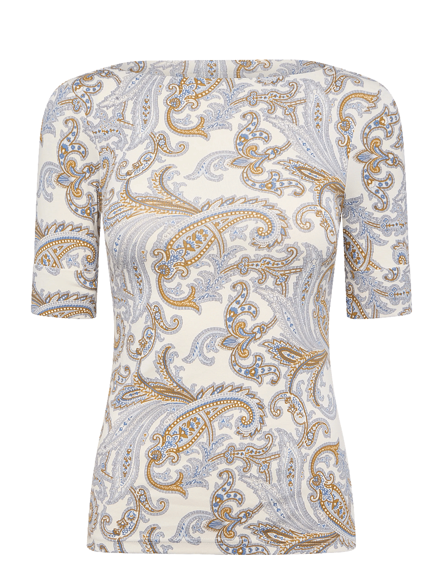 Lauren Ralph Lauren - Paisley Stretch Cotton Boatneck Tee - t-shirts - cream multi - 1