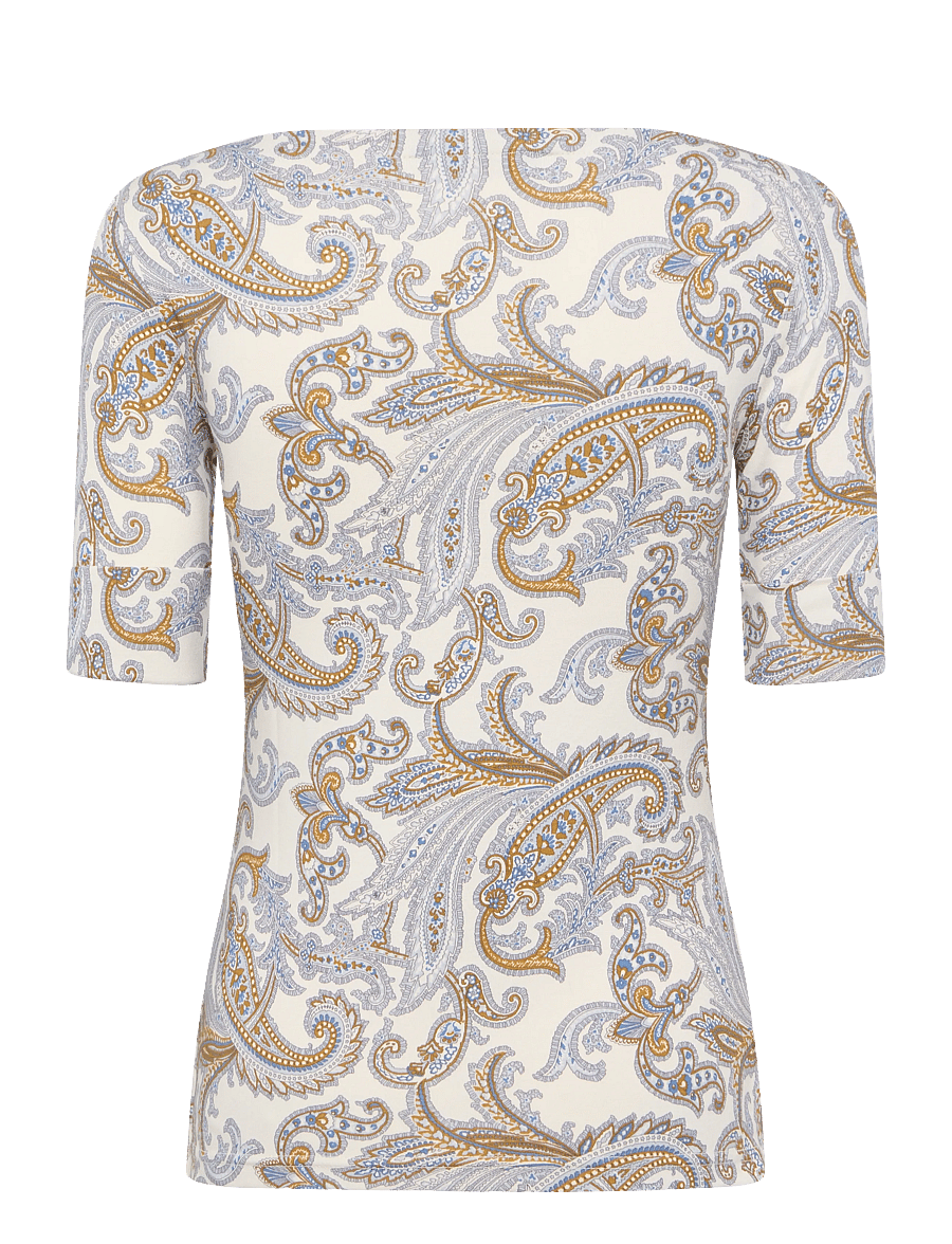 Lauren Ralph Lauren - Paisley Stretch Cotton Boatneck Tee - t-shirts - cream multi - 2