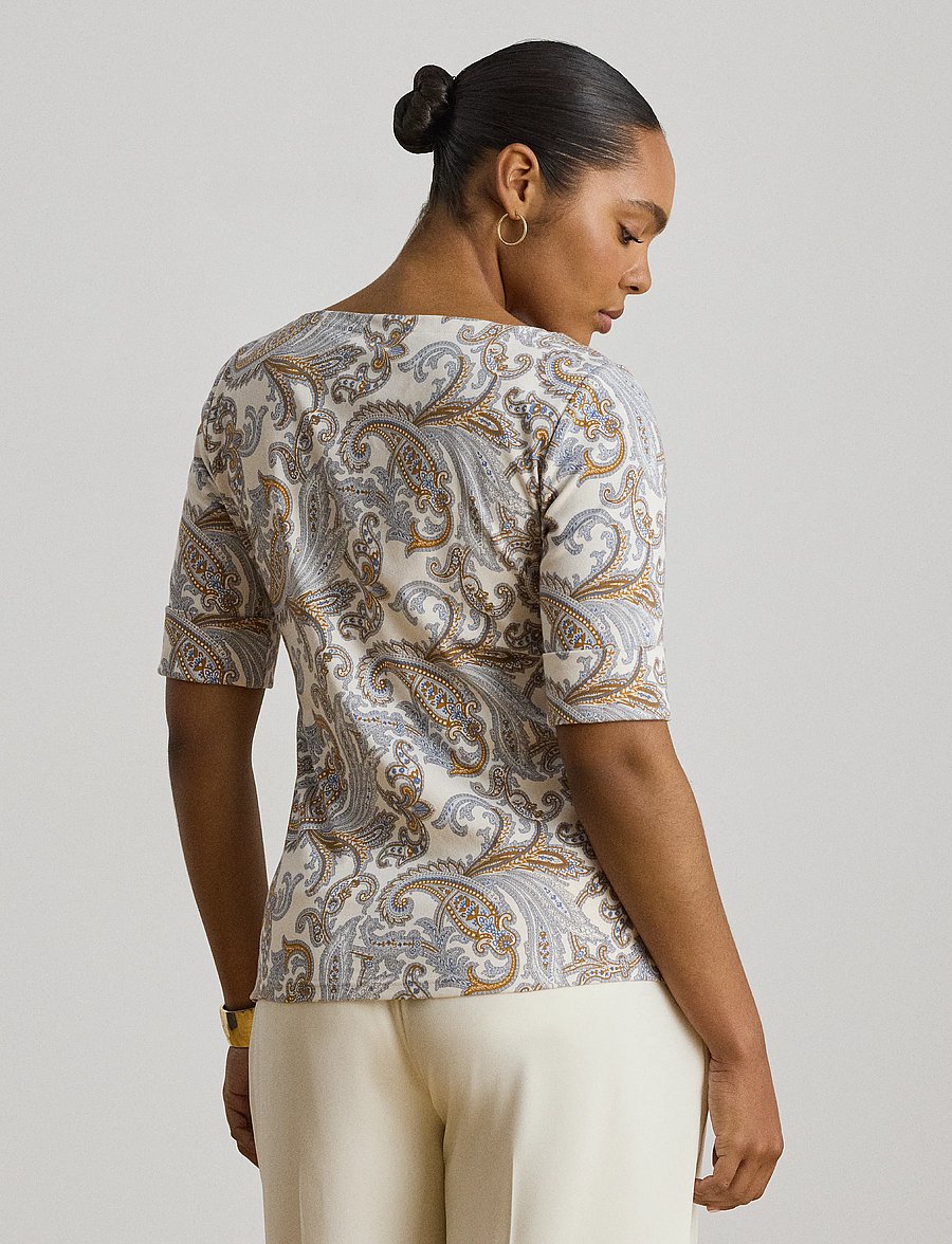 Lauren Ralph Lauren - Paisley Stretch Cotton Boatneck Tee - t-shirts - cream multi - 3