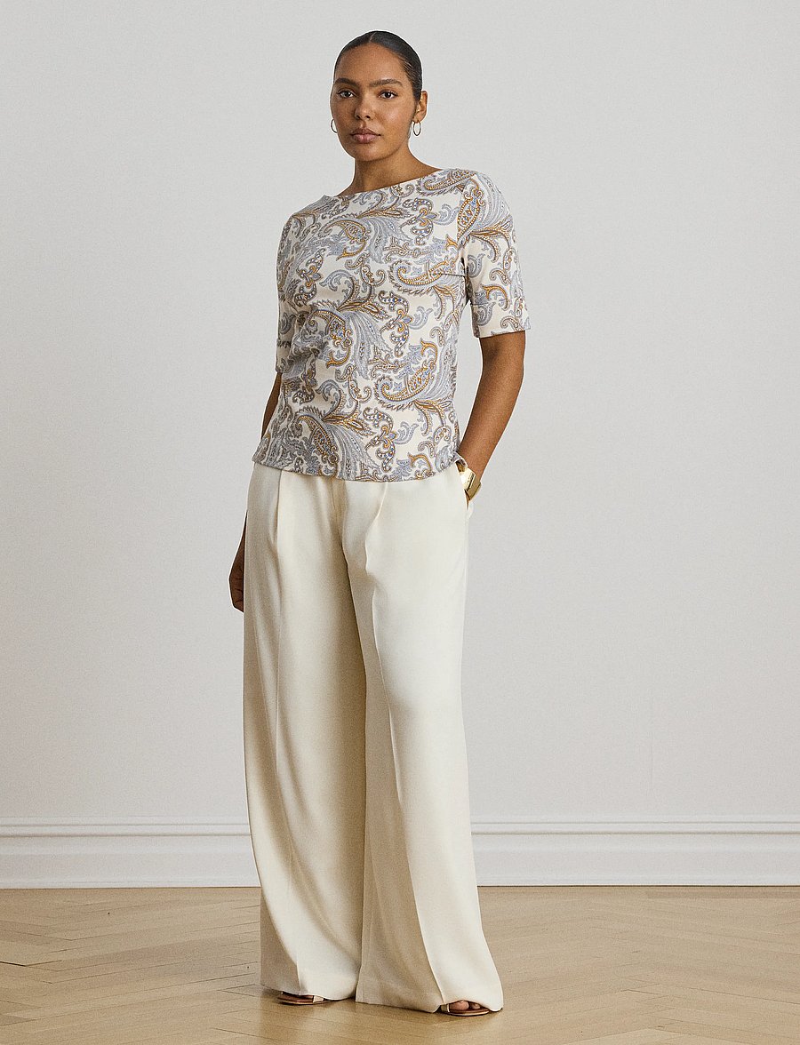 Lauren Ralph Lauren - Paisley Stretch Cotton Boatneck Tee - t-shirts - cream multi - 4