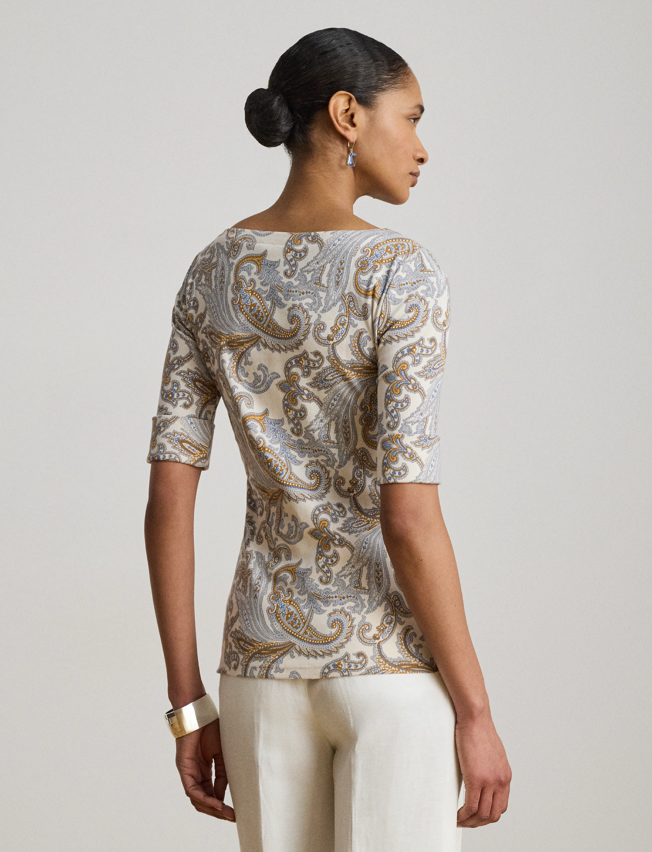 Lauren Ralph Lauren Paisley Stretch Cotton Boatneck Tee toppar & linnen dam – bild 7