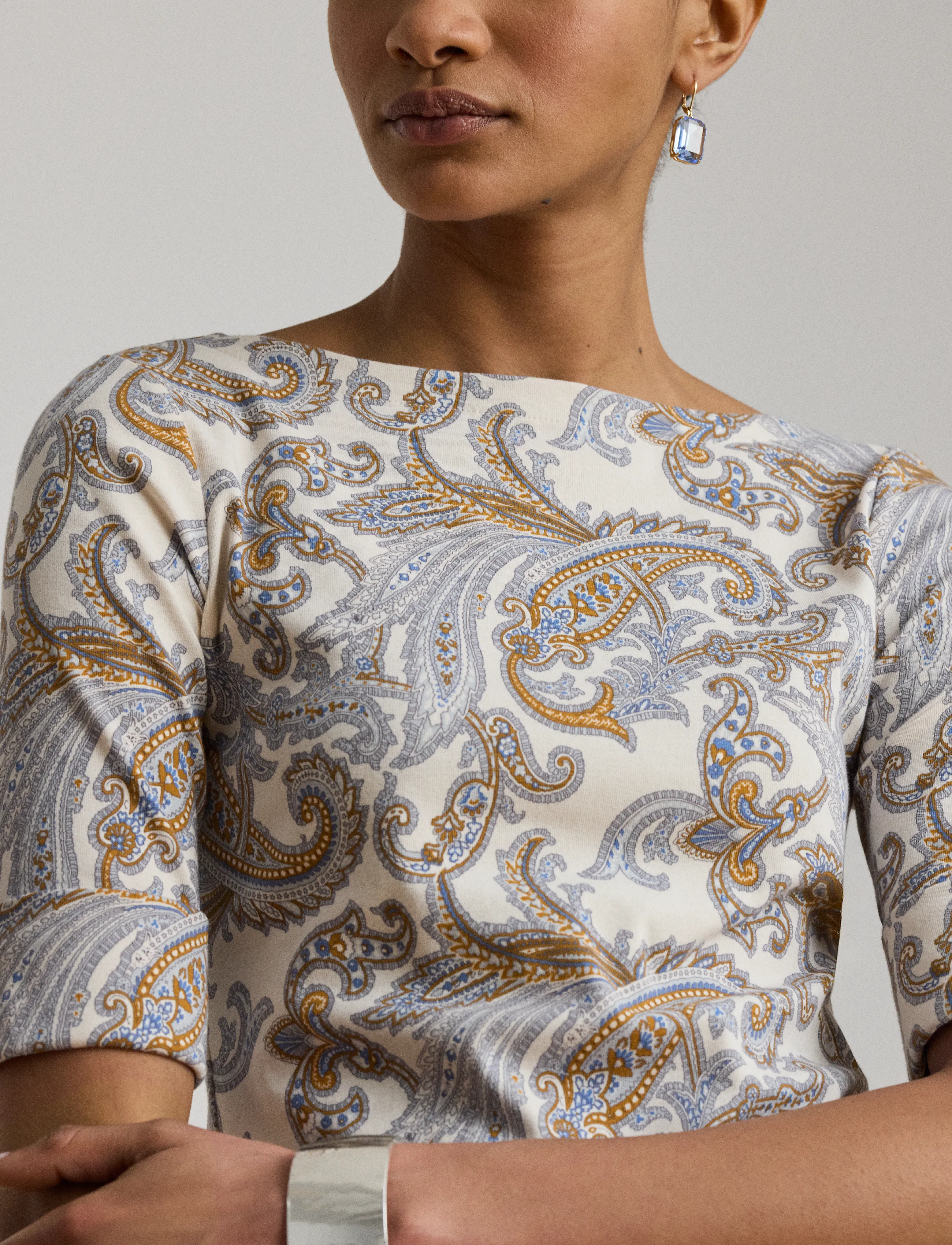 Lauren Ralph Lauren Paisley Stretch Cotton Boatneck Tee toppar & linnen dam – bild 8