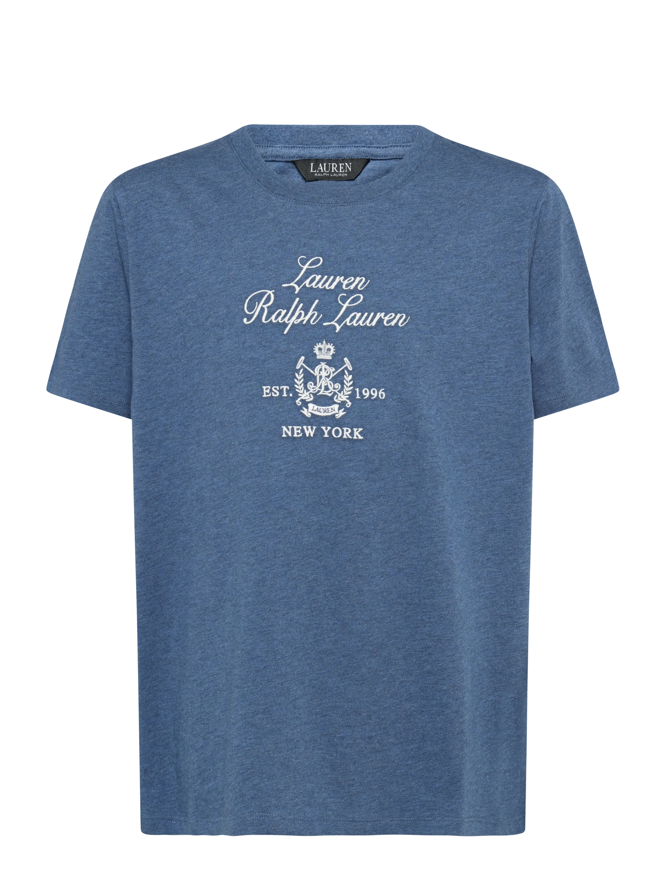 Lauren Ralph Lauren Embroidered-Crest Heathered Jersey Tee - Tøj - INKY BLUE / blue