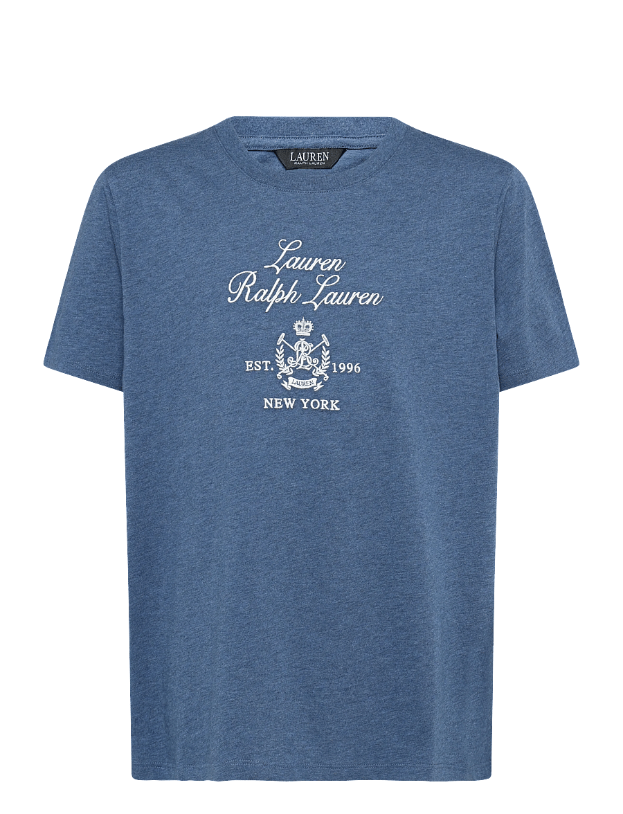 Lauren Ralph Lauren - Embroidered-Crest Heathered Jersey Tee - t-shirts - inky blue - 1