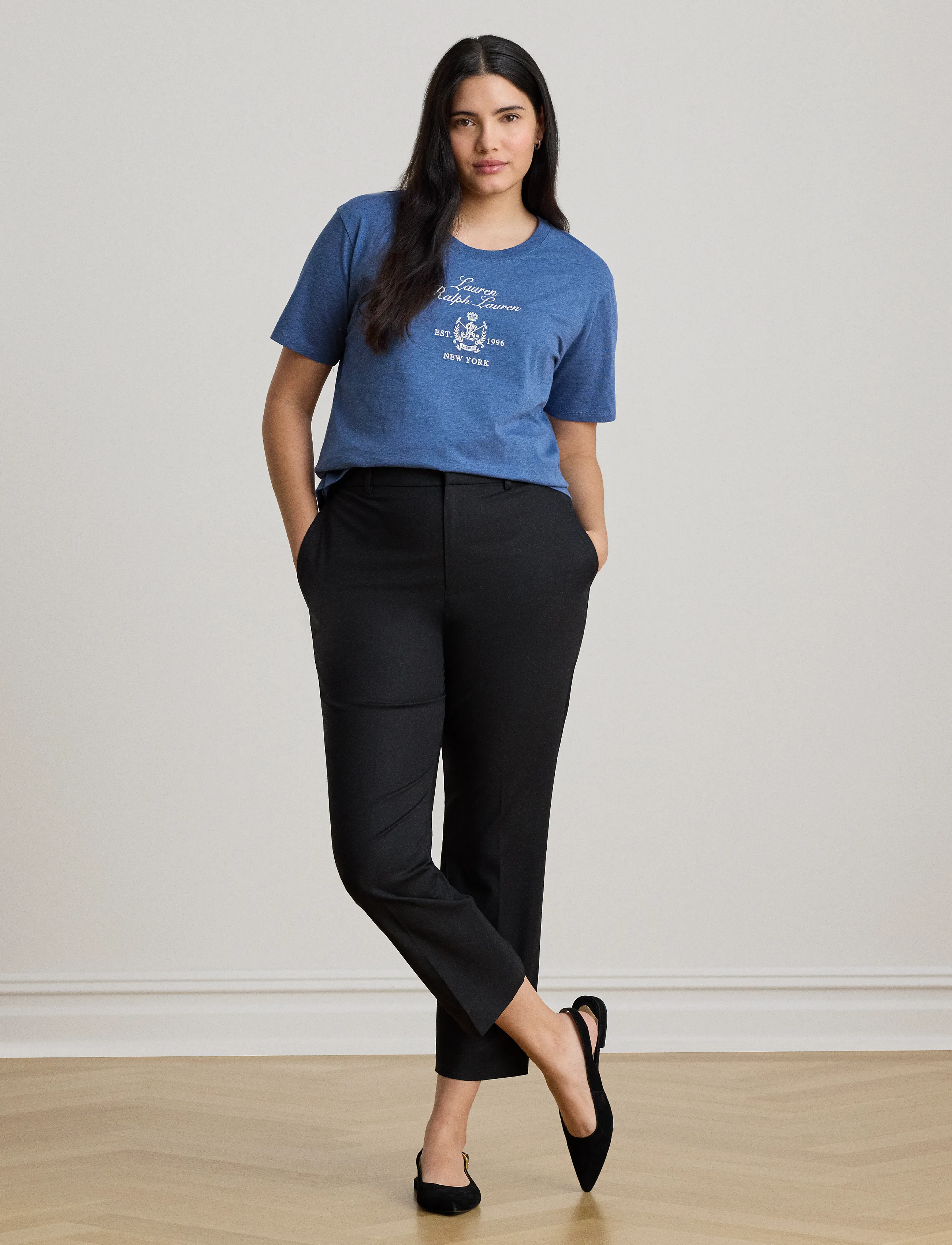 Lauren Ralph Lauren - Embroidered-Crest Heathered Jersey Tee - t-shirts - inky blue - 3