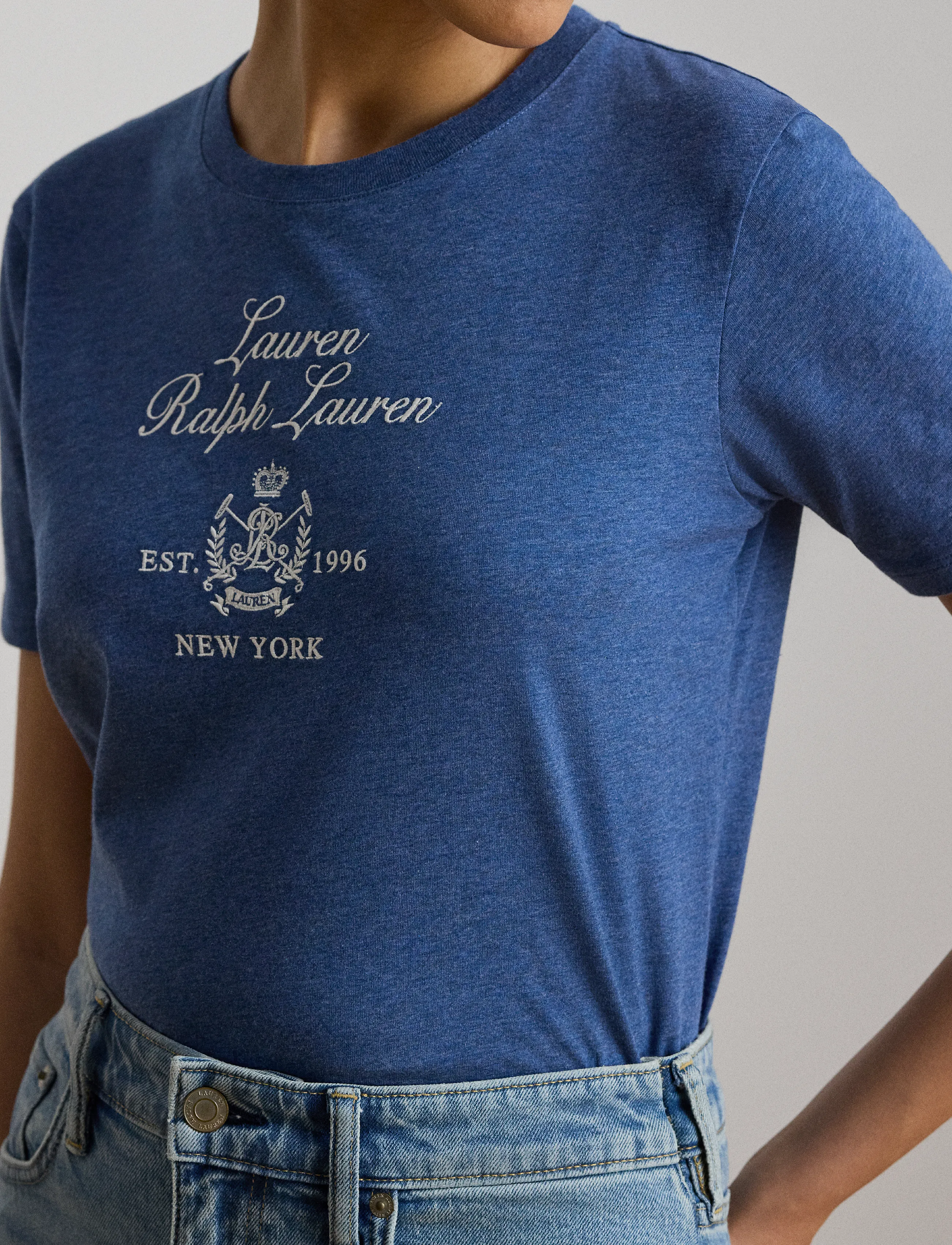 Lauren Ralph Lauren - Embroidered-Crest Heathered Jersey Tee - t-shirts - inky blue - 4