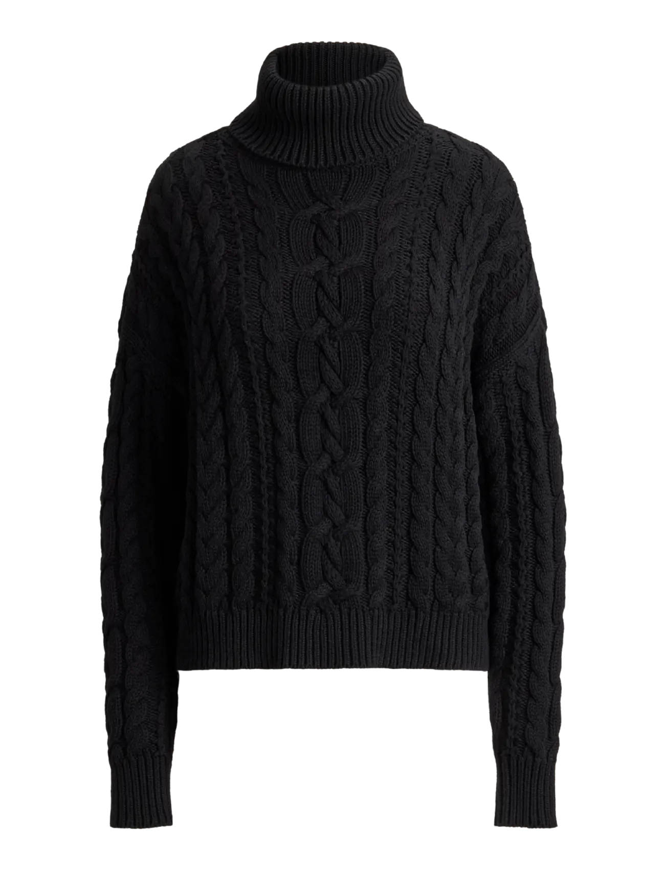 Lauren Ralph Lauren - Cable-Knit Cotton Turtleneck Sweater - rullekraver - black - 1