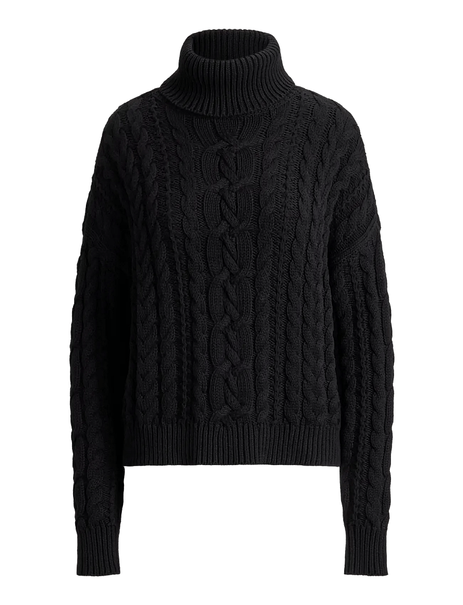 Lauren Ralph Lauren - Cable-Knit Cotton Turtleneck Sweater - rullekraver - black - 1