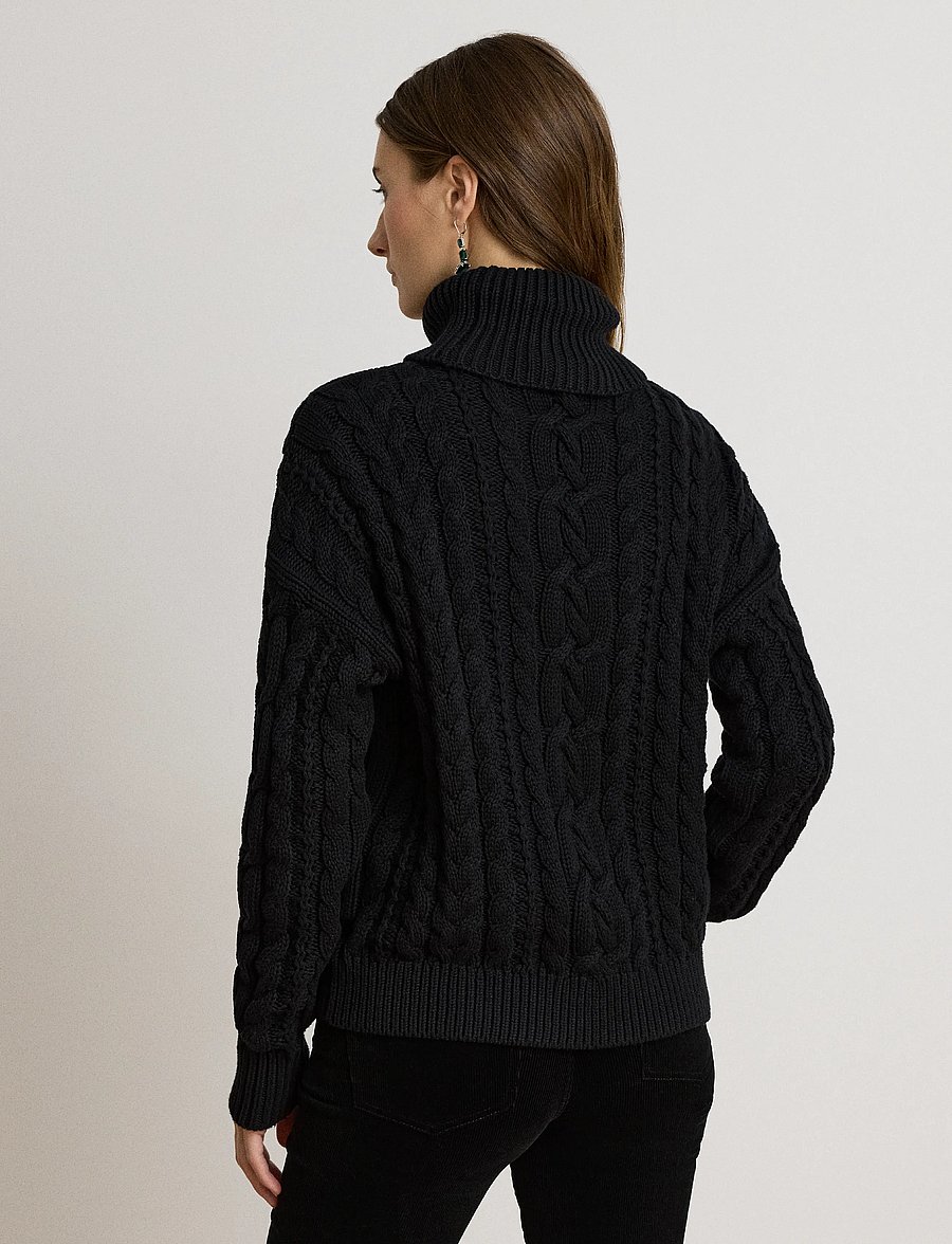 Lauren Ralph Lauren - Cable-Knit Cotton Turtleneck Sweater - rullekraver - black - 2