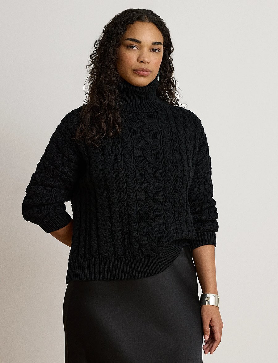 Lauren Ralph Lauren - Cable-Knit Cotton Turtleneck Sweater - rullekraver - black - 4