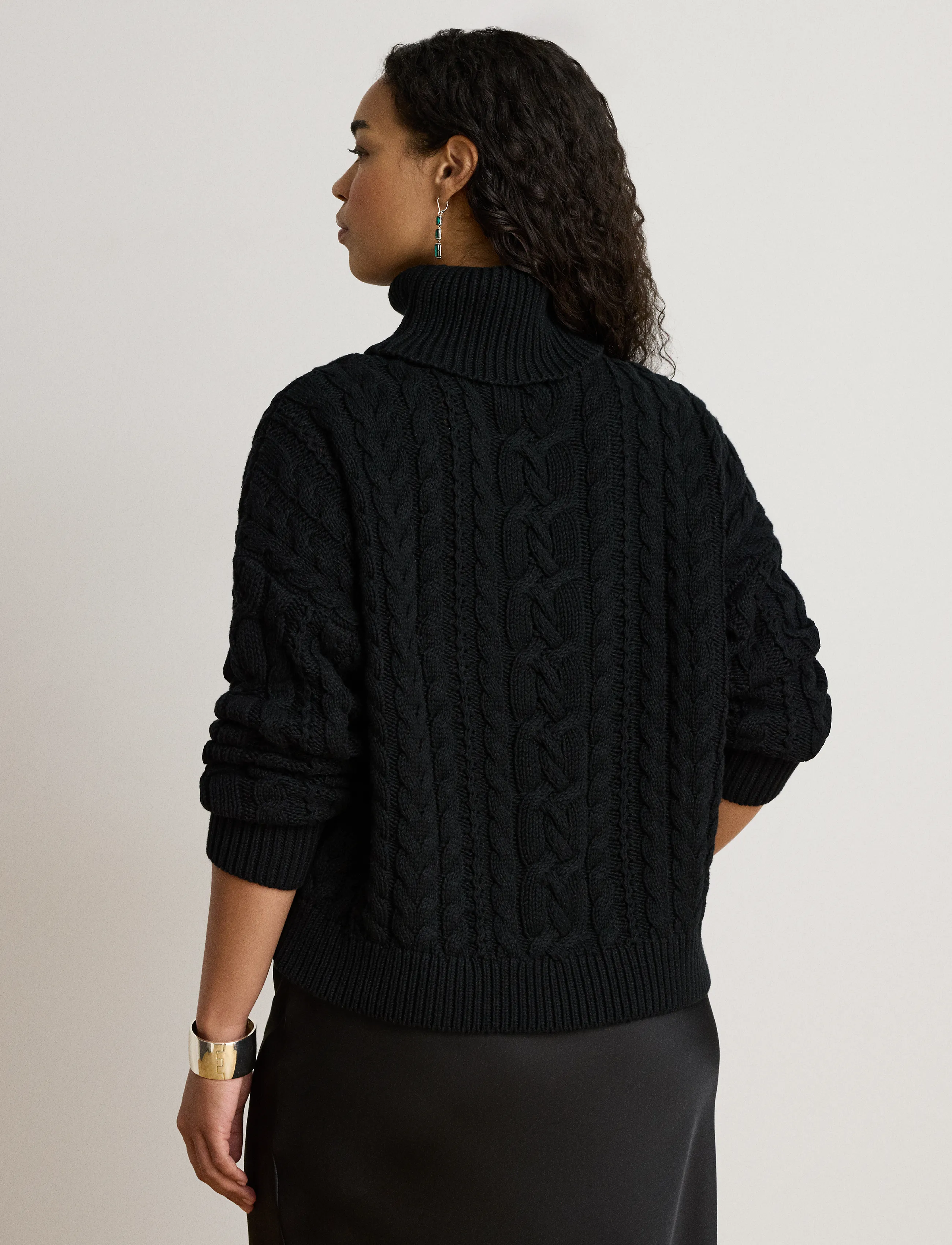 Lauren Ralph Lauren - Cable-Knit Cotton Turtleneck Sweater - rullekraver - black - 5