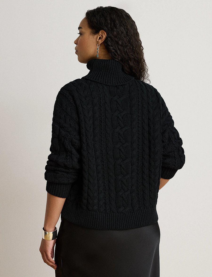 Lauren Ralph Lauren - Cable-Knit Cotton Turtleneck Sweater - rullekraver - black - 5
