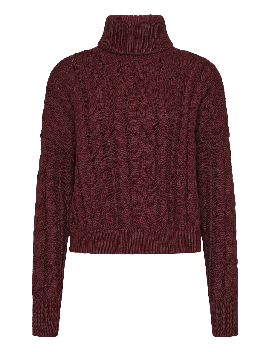Lauren Ralph Lauren - Cable-Knit Cotton Turtleneck Sweater - rullekraver - dark garnet - 2