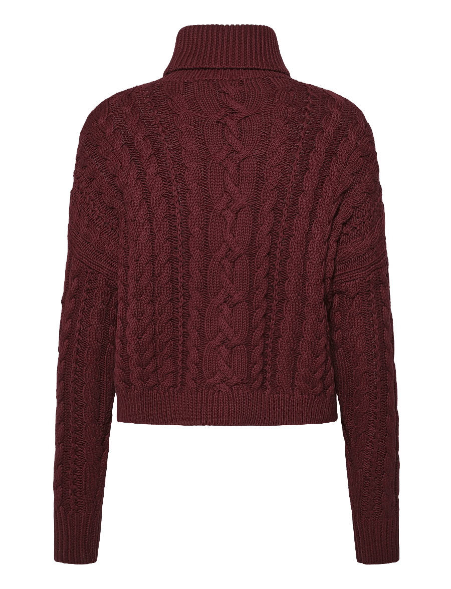 Lauren Ralph Lauren - Cable-Knit Cotton Turtleneck Sweater - rullekraver - dark garnet - 3