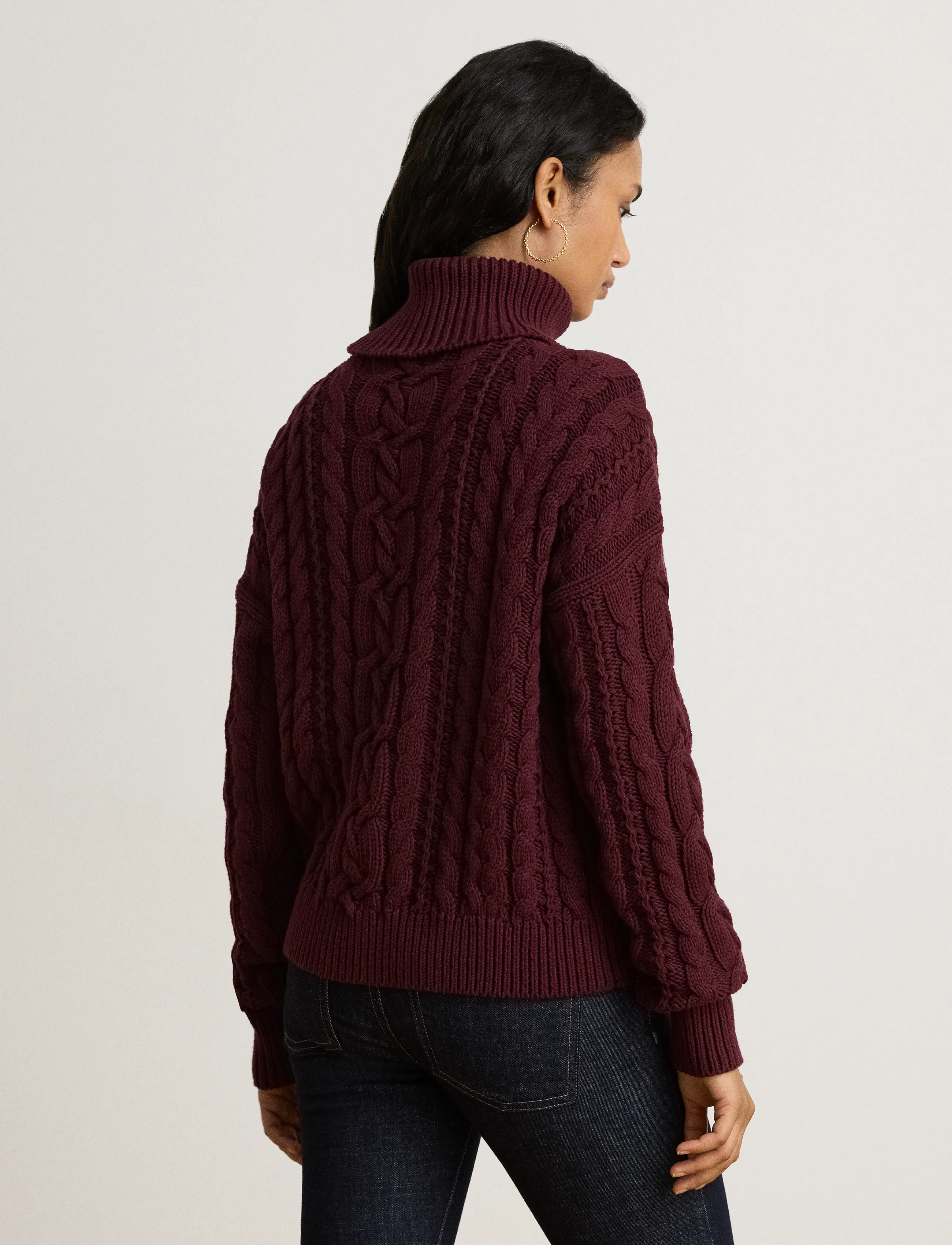 Lauren Ralph Lauren - Cable-Knit Cotton Turtleneck Sweater - rullekraver - dark garnet - 2