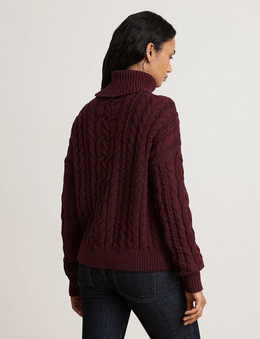Lauren Ralph Lauren - Cable-Knit Cotton Turtleneck Sweater - rullekraver - dark garnet - 2
