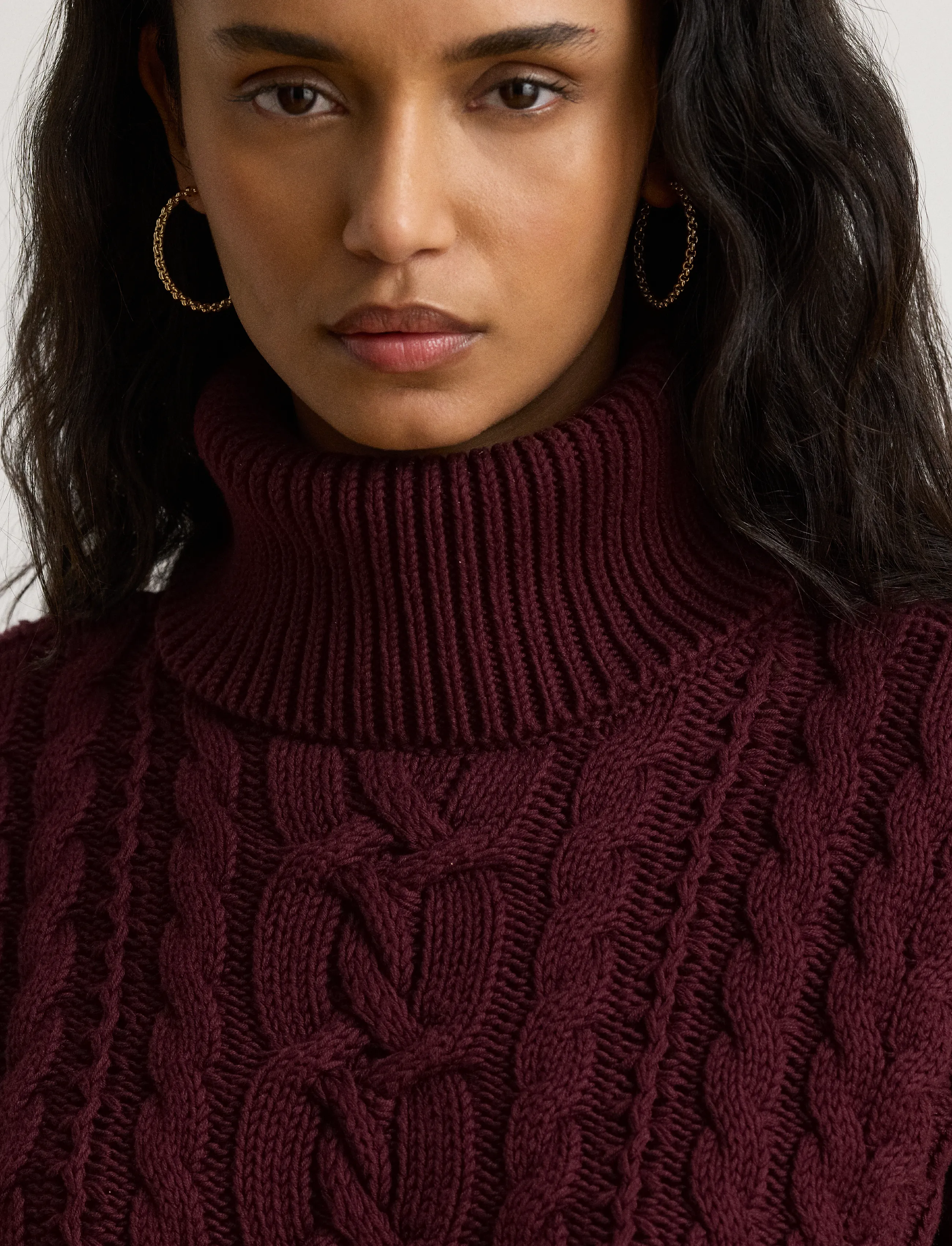 Lauren Ralph Lauren - Cable-Knit Cotton Turtleneck Sweater - rullekraver - dark garnet - 3
