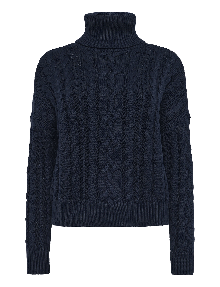 Lauren Ralph Lauren - Cable-Knit Cotton Turtleneck Sweater - rullekraver - lauren navy - 1