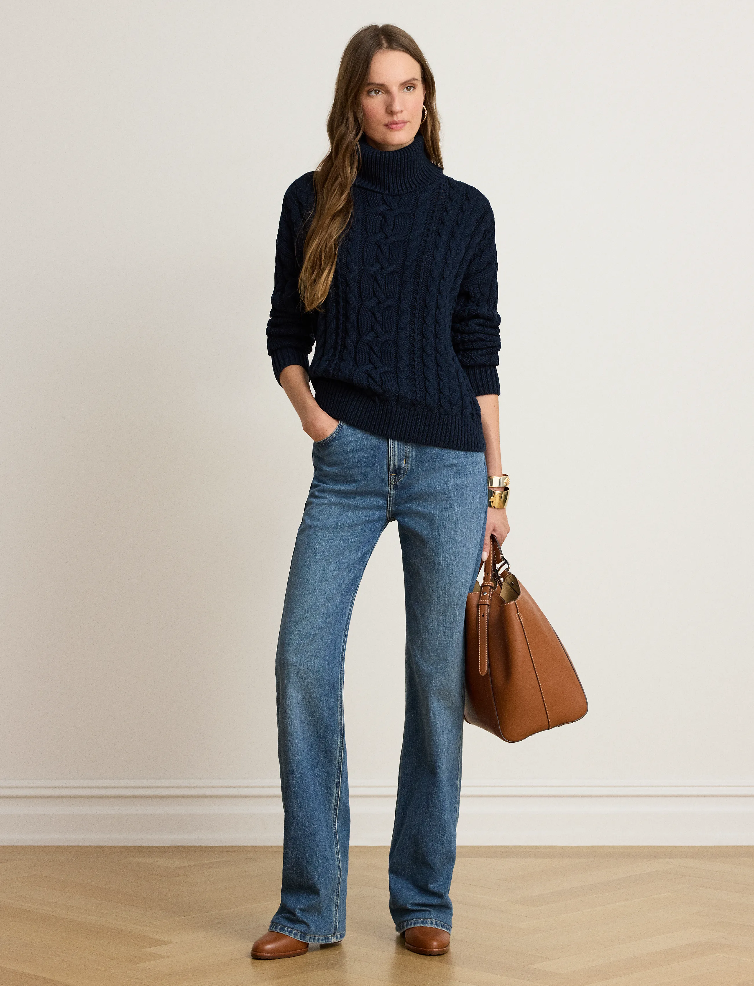 Lauren Ralph Lauren - Cable-Knit Cotton Turtleneck Sweater - rullekraver - lauren navy - 0