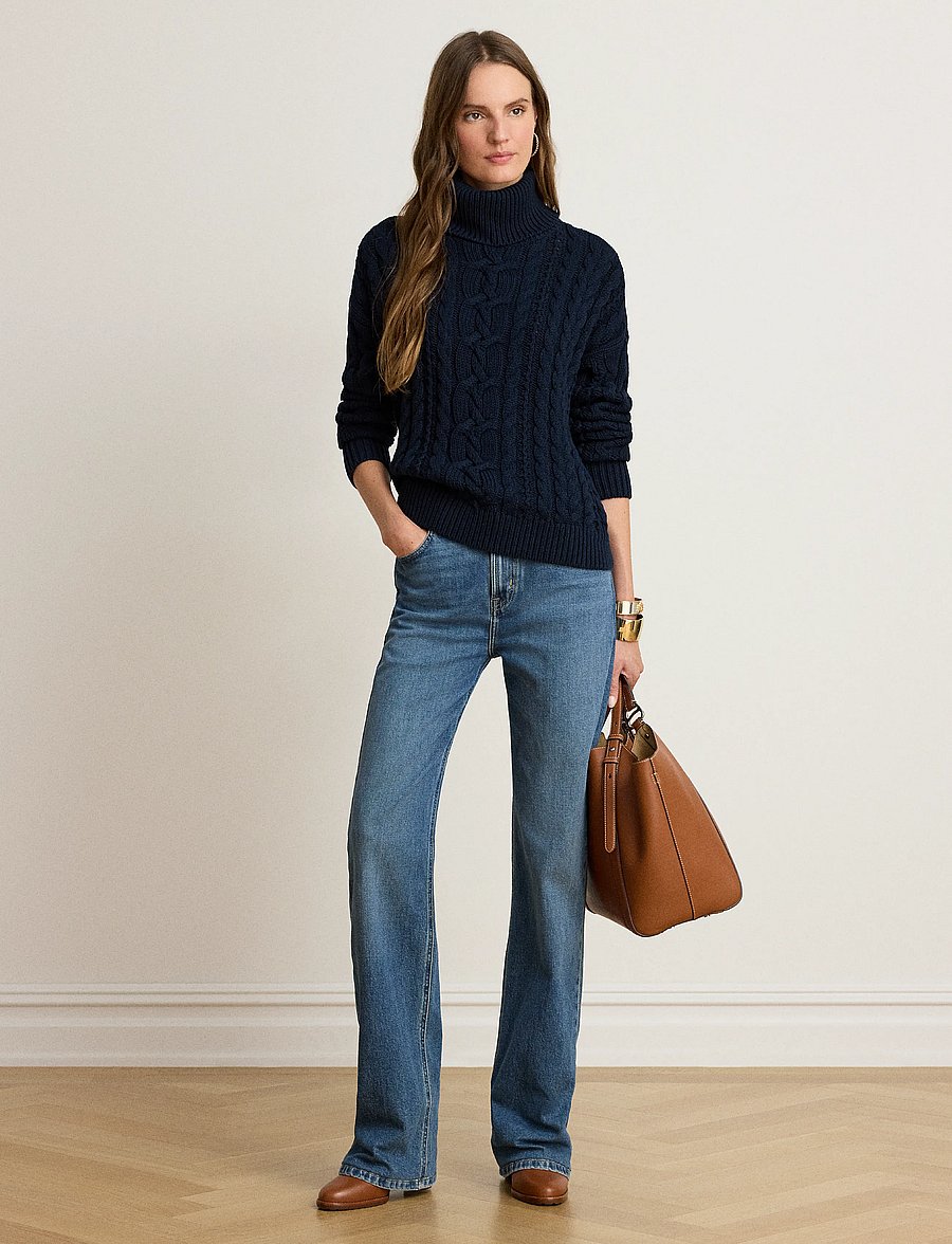 Lauren Ralph Lauren - Cable-Knit Cotton Turtleneck Sweater - rullekraver - lauren navy - 0