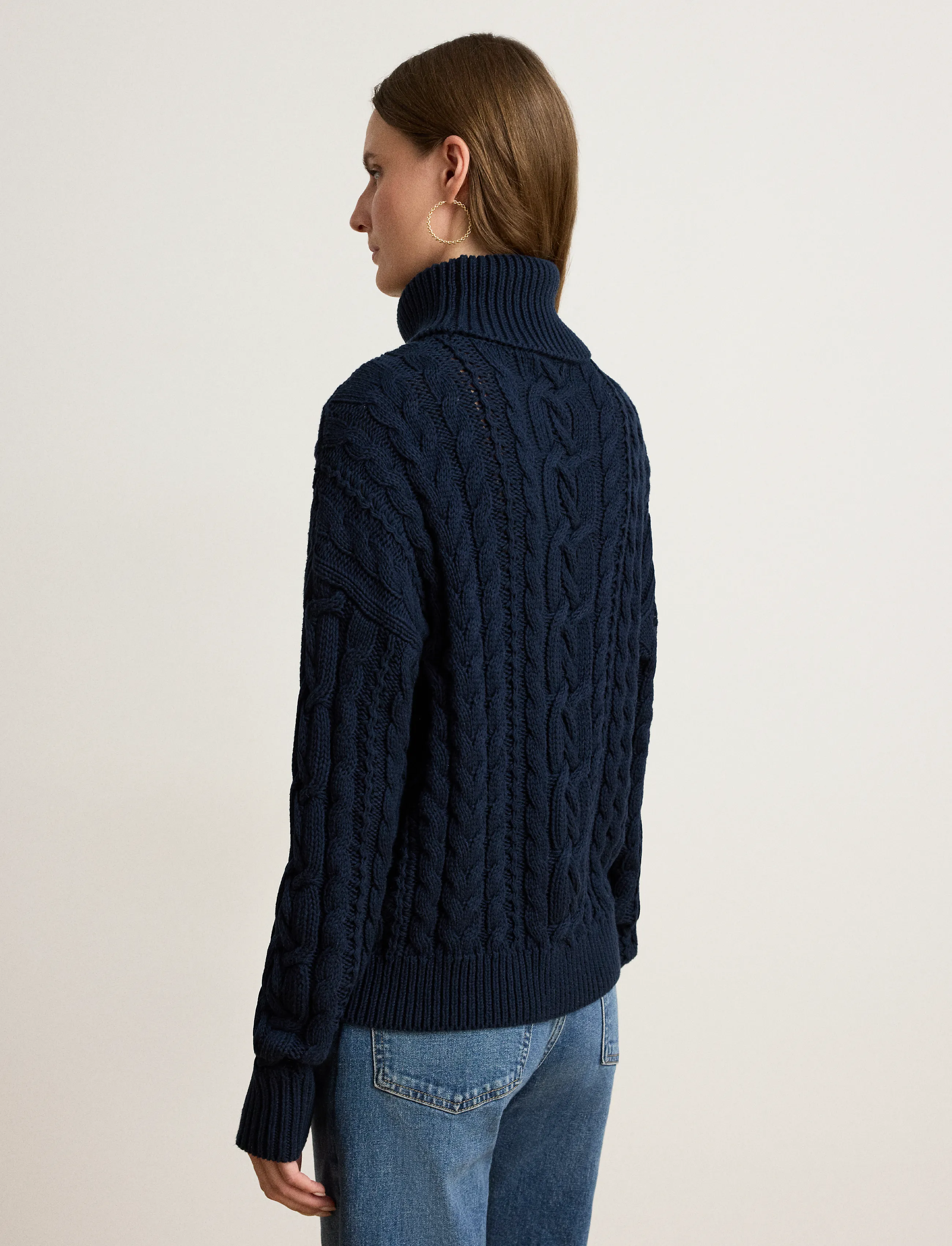 Lauren Ralph Lauren - Cable-Knit Cotton Turtleneck Sweater - rullekraver - lauren navy - 3