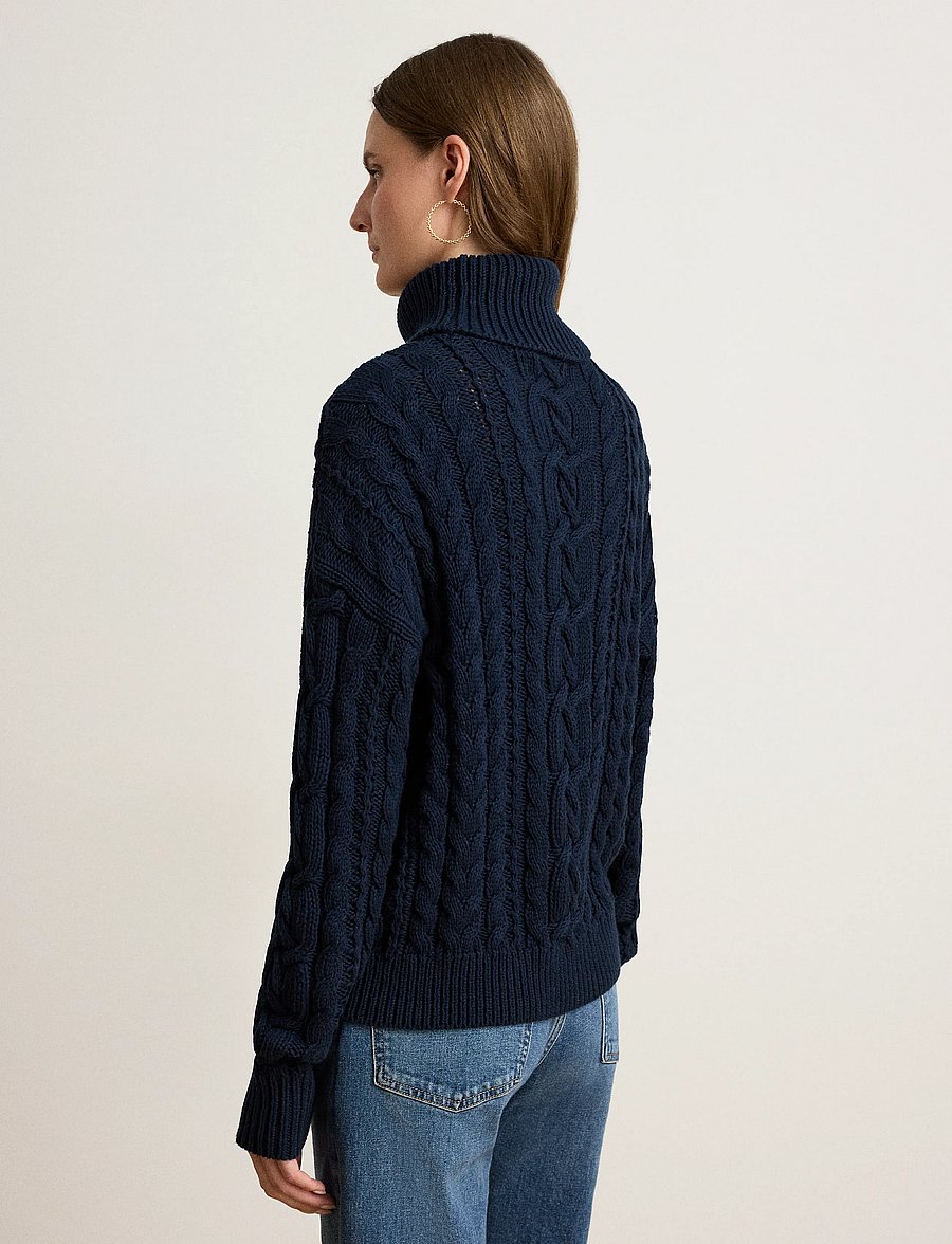 Lauren Ralph Lauren - Cable-Knit Cotton Turtleneck Sweater - rullekraver - lauren navy - 3
