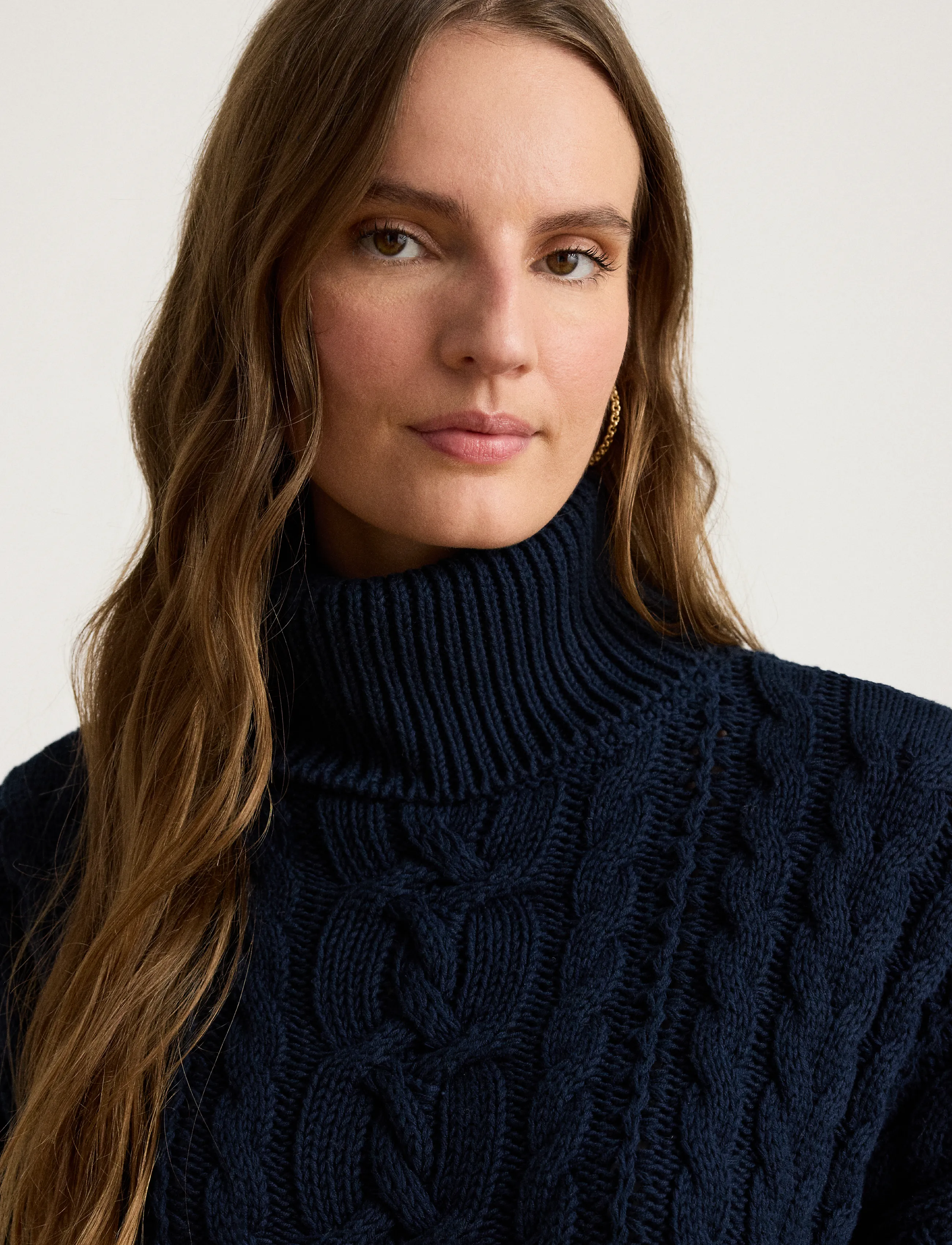 Lauren Ralph Lauren - Cable-Knit Cotton Turtleneck Sweater - rullekraver - lauren navy - 4