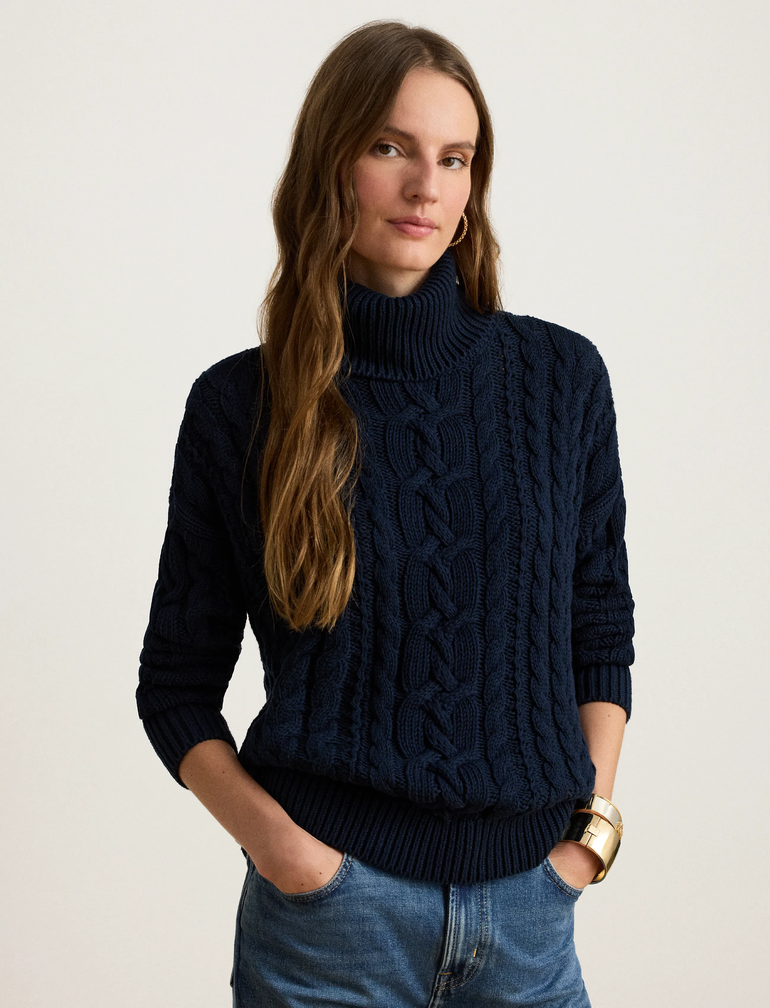 Lauren Ralph Lauren - Cable-Knit Cotton Turtleneck Sweater - rullekraver - lauren navy - 5