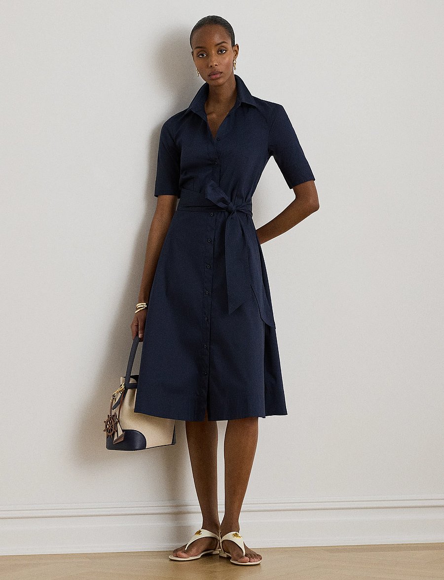Lauren Ralph Lauren - Belted Stretch-Cotton-Blend Shirtdress - lauren navy - 0