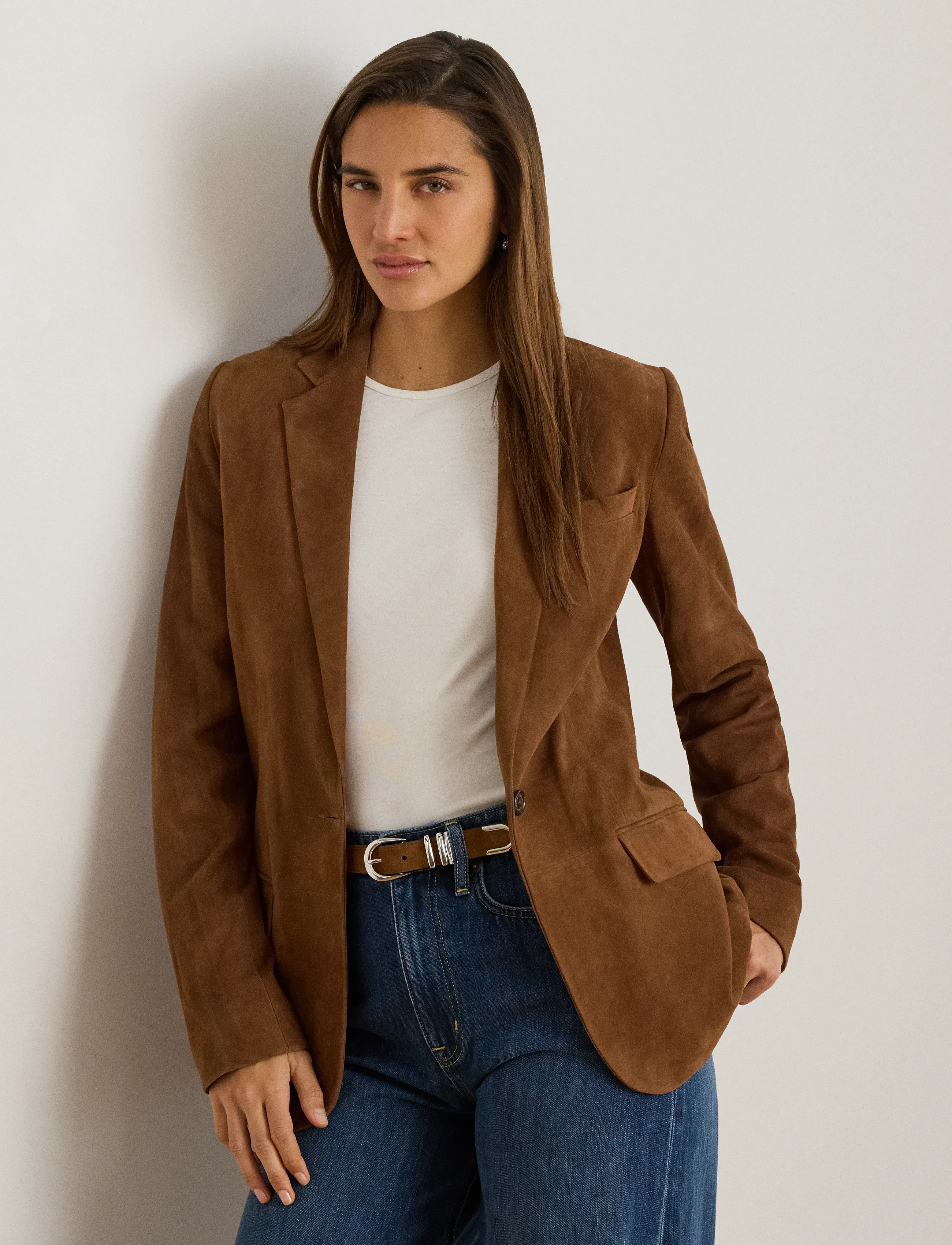 Lauren Ralph Goat-Suede Blazer, 36, Braun - Single Breasted Frauen