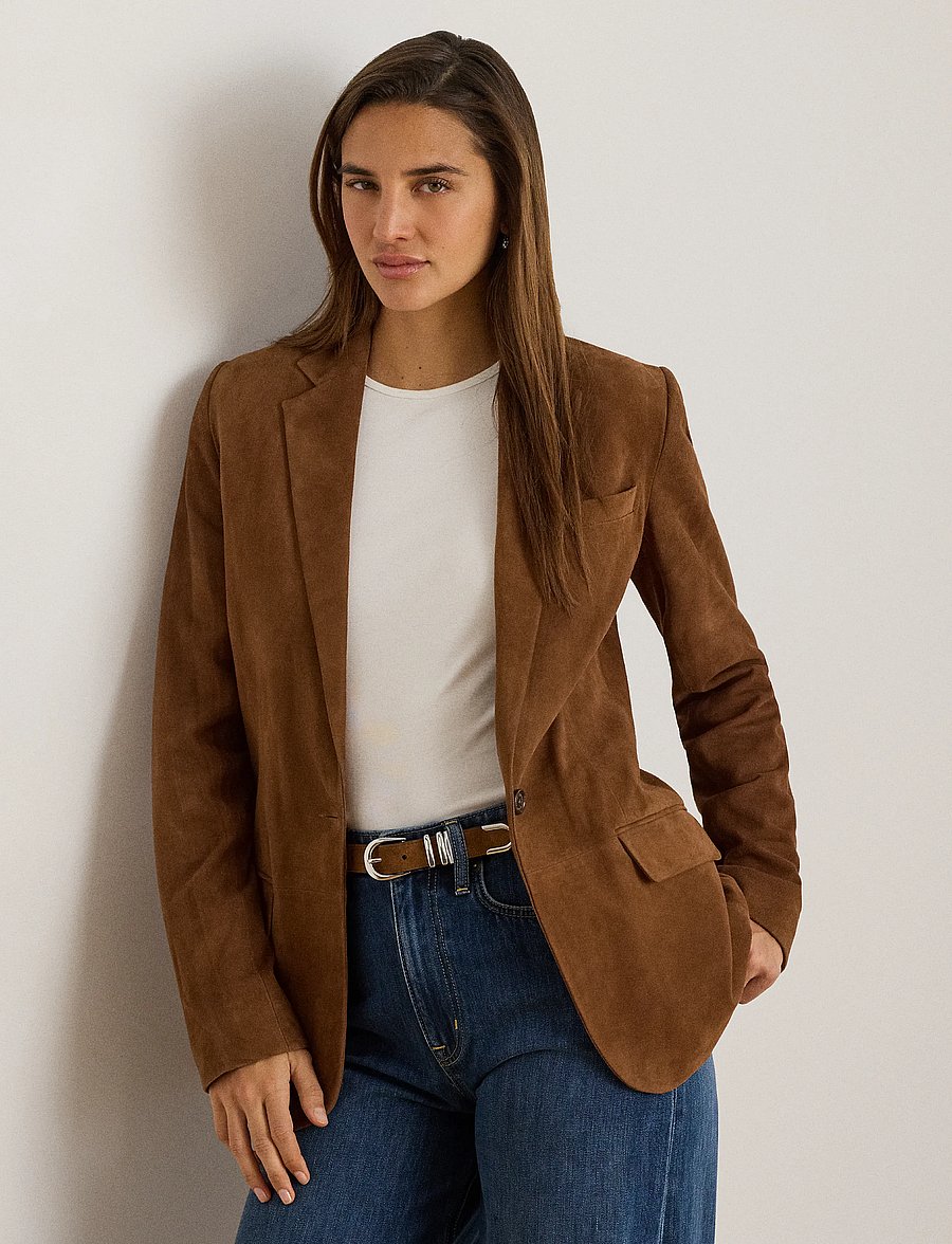 Lauren Ralph Lauren - Goat-Suede Blazer - enkeltradede blazere - light tobacco - 0