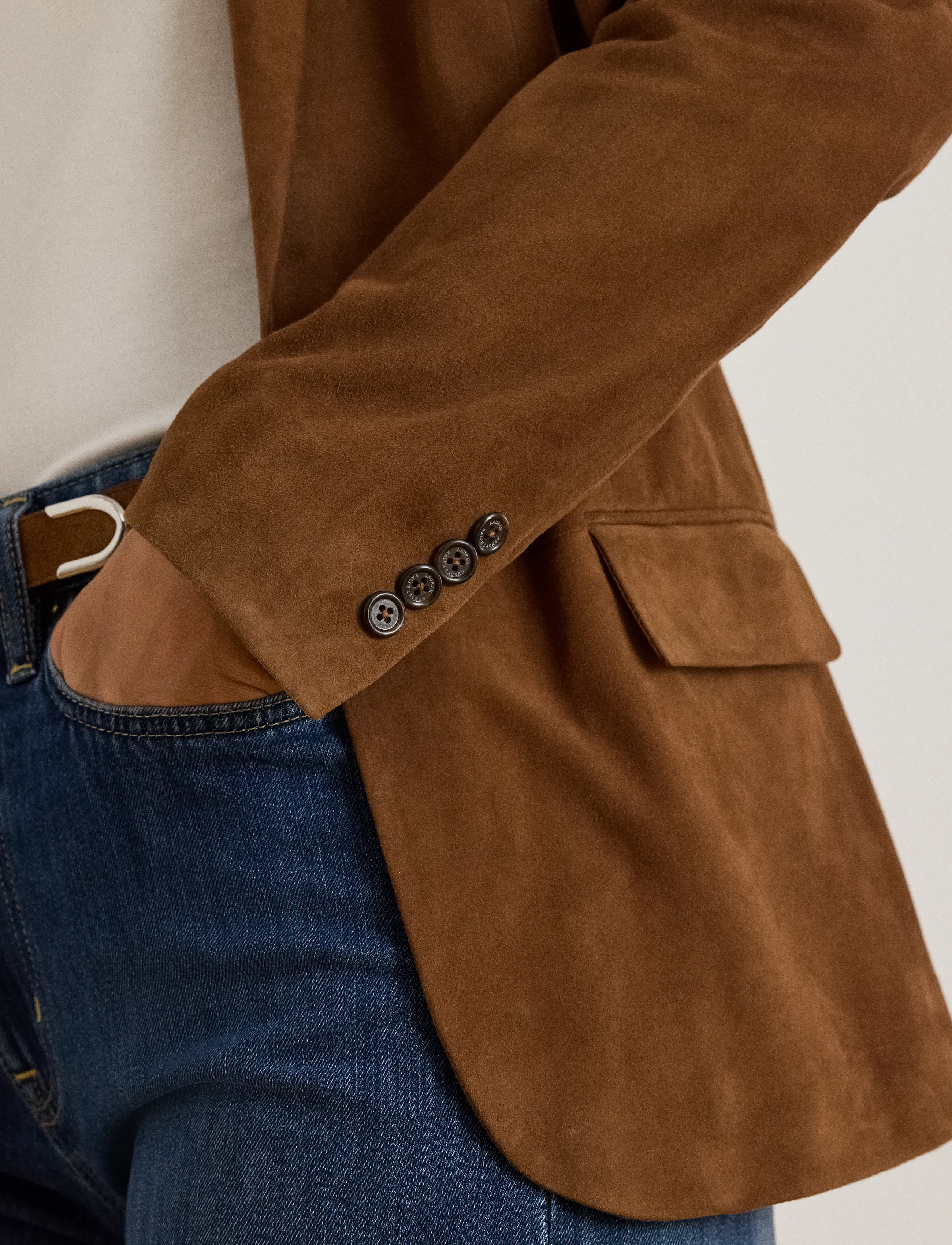 Lauren Ralph Lauren - Goat-Suede Blazer - enkeltradede blazere - light tobacco - 4