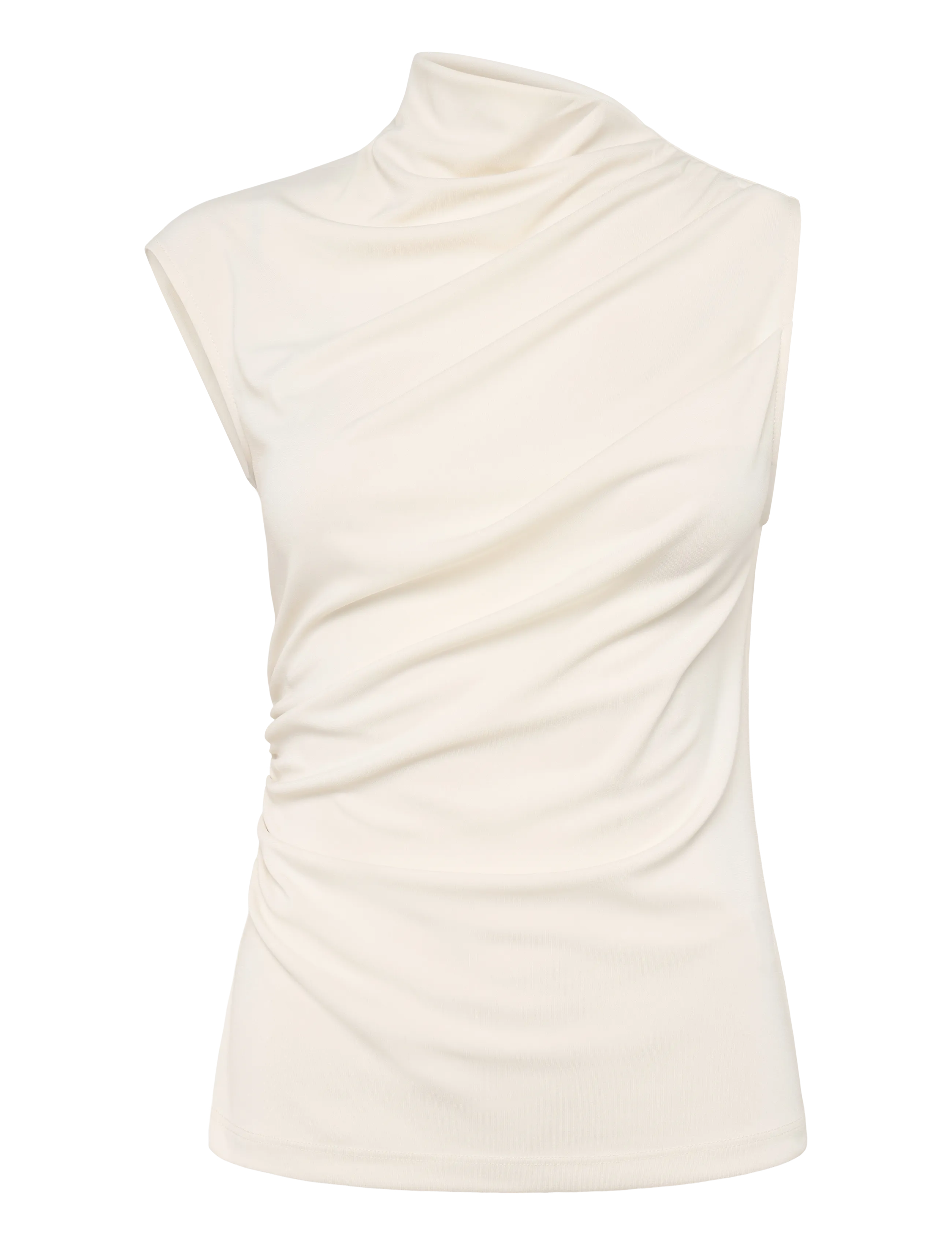 Lauren Ralph Lauren - Shirred Stretch Jersey Mockneck Top - topid ja varrukateta alussärgid - mascarpone cream - 1