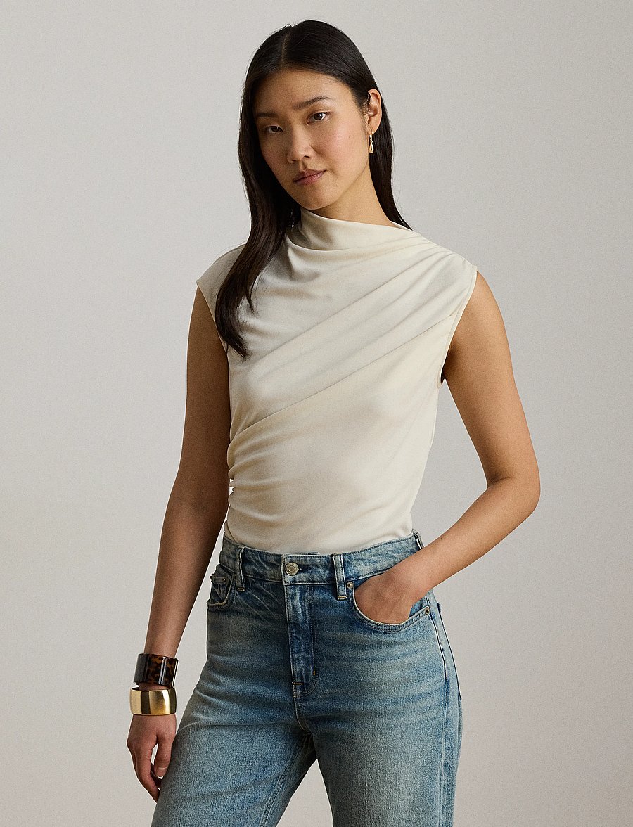 Lauren Ralph Lauren - Shirred Stretch Jersey Mockneck Top - Ärmellose tops - mascarpone cream - 0