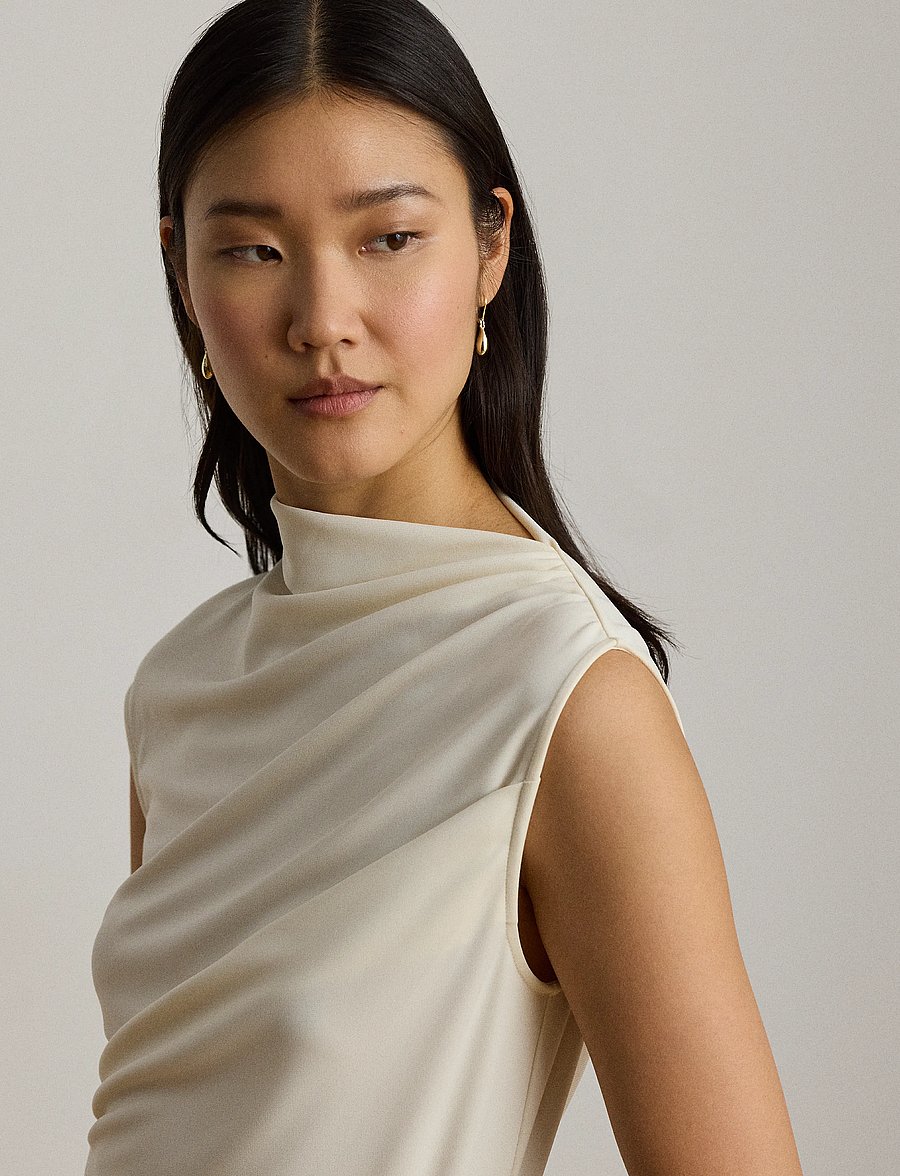 Lauren Ralph Lauren - Shirred Stretch Jersey Mockneck Top - Ärmellose tops - mascarpone cream - 4