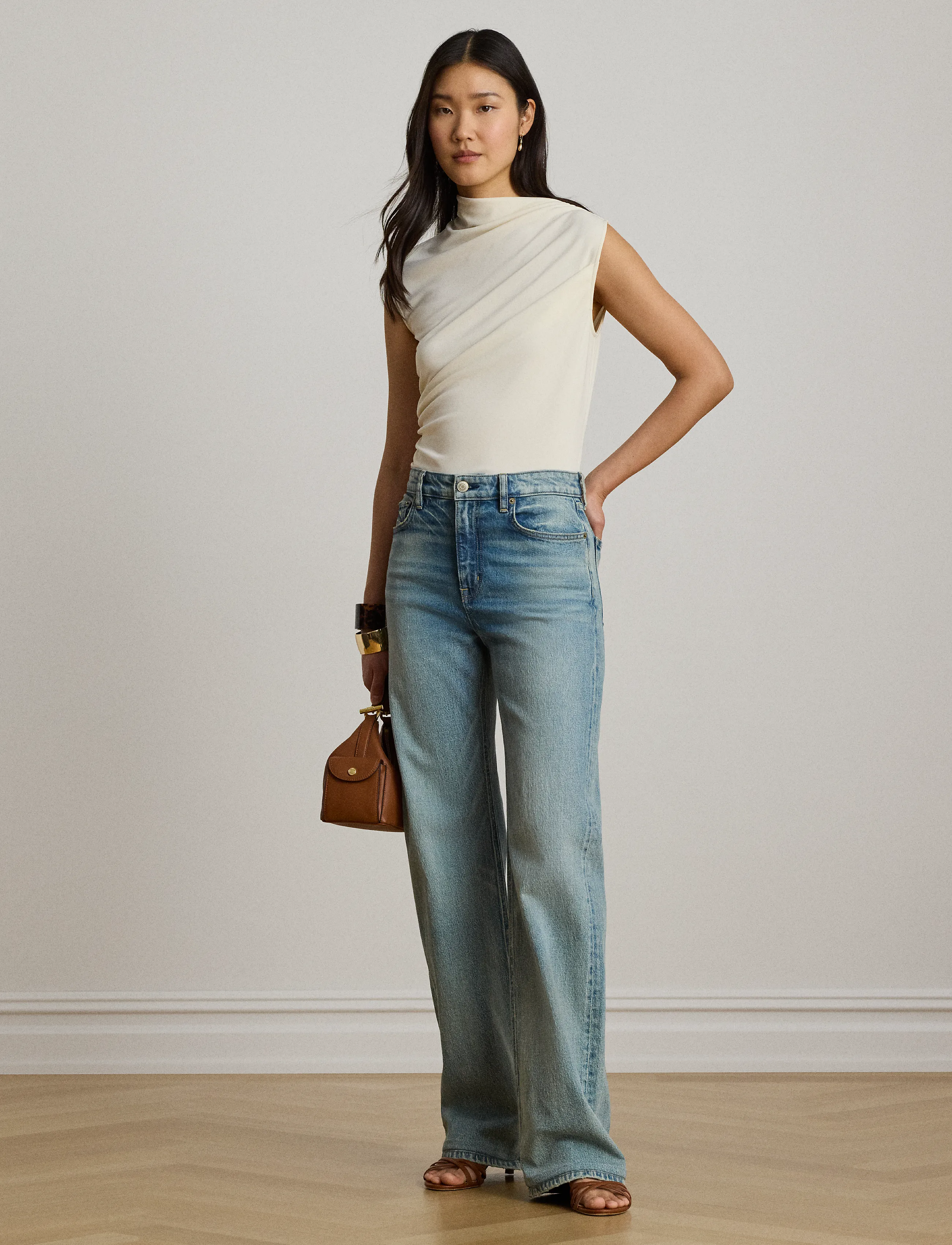 Lauren Ralph Lauren - Shirred Stretch Jersey Mockneck Top - palaidinukės be rankovių - mascarpone cream - 4