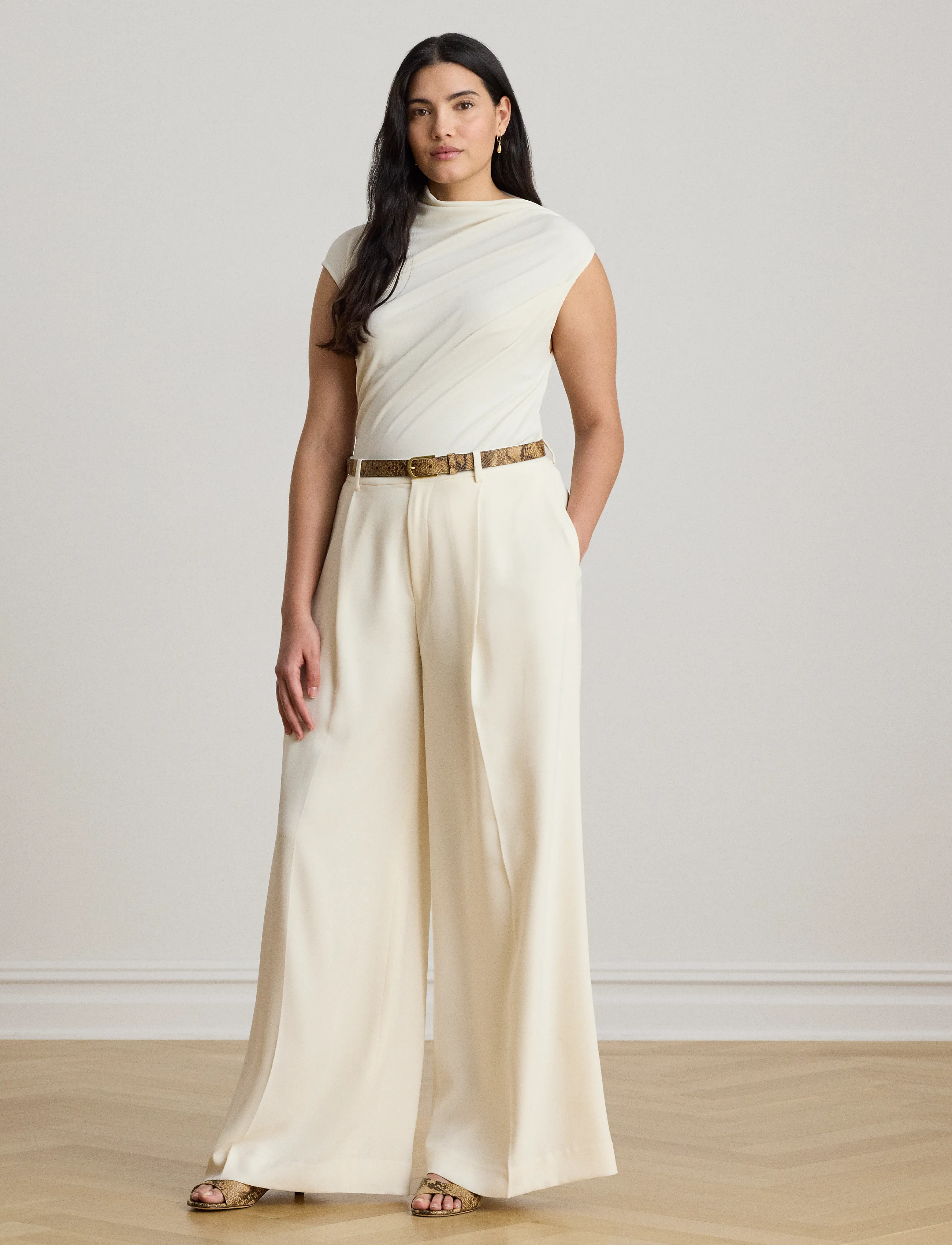 Lauren Ralph Lauren - Shirred Stretch Jersey Mockneck Top - palaidinukės be rankovių - mascarpone cream - 5