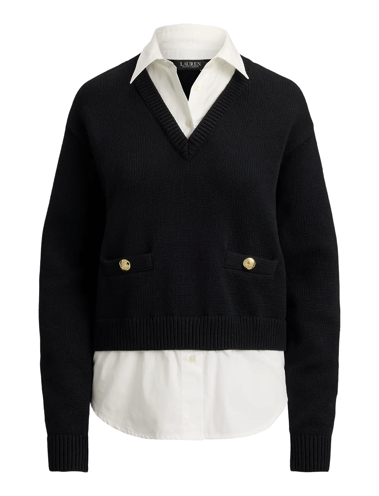 Lauren Ralph Lauren | Layered Button-Trim Cotton Sweater | XL