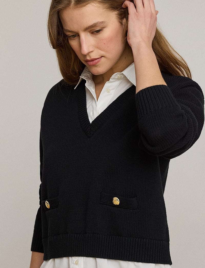 Lauren Ralph Lauren - Layered Button-Trim Cotton Sweater - koszule z długimi rękawami - black/white - 3
