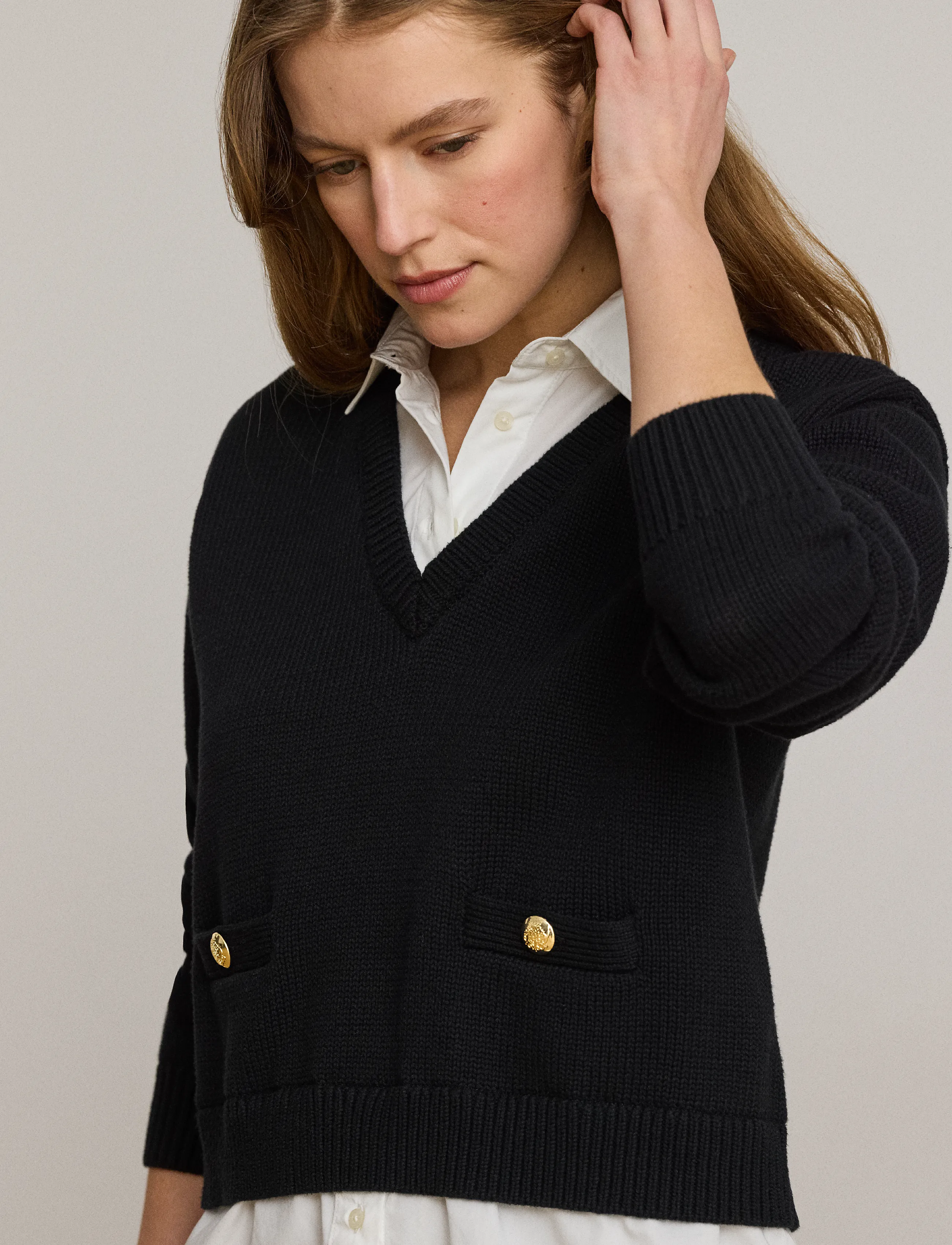 Lauren Ralph Lauren - Layered Button-Trim Cotton Sweater - langærmede skjorter - black/white - 3