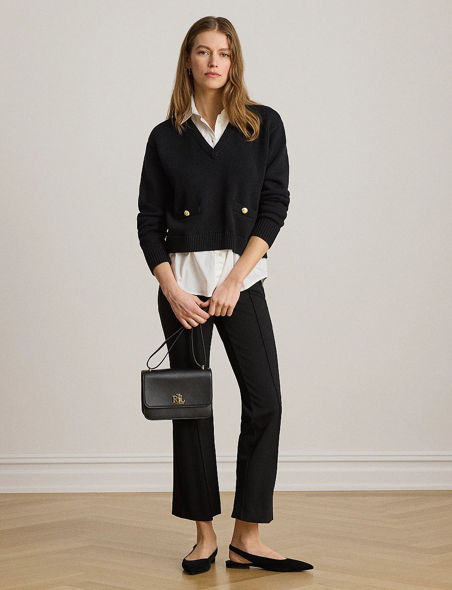 Lauren Ralph Lauren - Layered Button-Trim Cotton Sweater - langærmede skjorter - black/white - 4