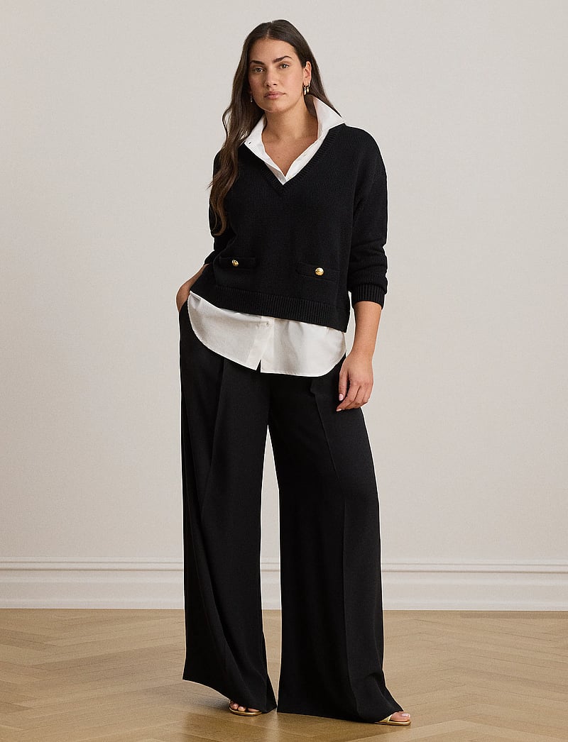Lauren Ralph Lauren - Layered Button-Trim Cotton Sweater - koszule z długimi rękawami - black/white - 5