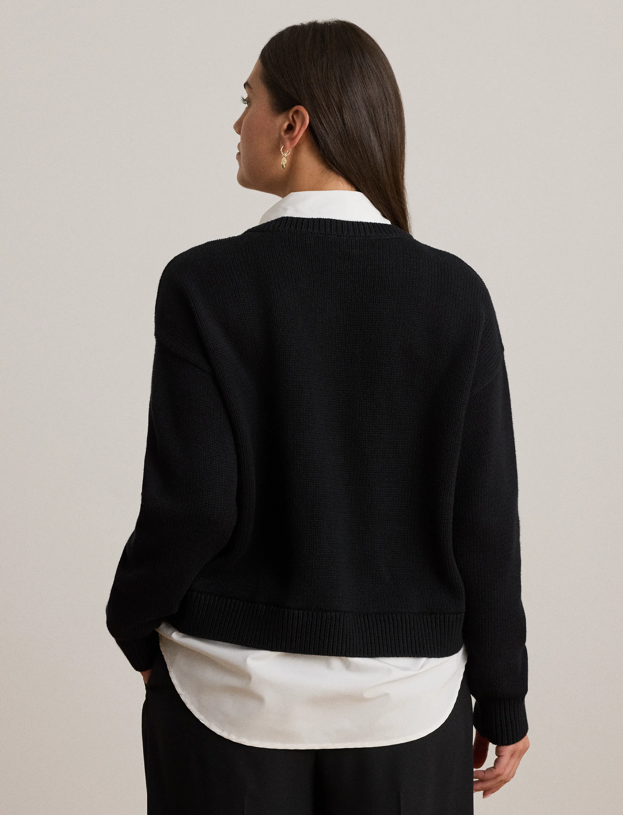 Lauren Ralph Lauren Layered Button-Trim Cotton Sweater - Strickmode - BLACK/WHITE / black