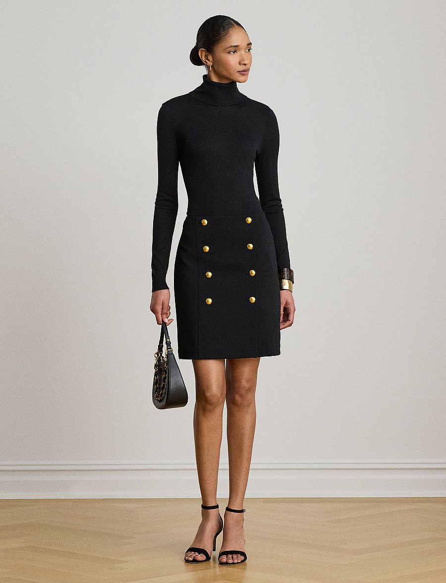 Lauren Ralph Lauren - Double-Breasted Sablé Wrap Miniskirt - omlottkjolar - black - 0