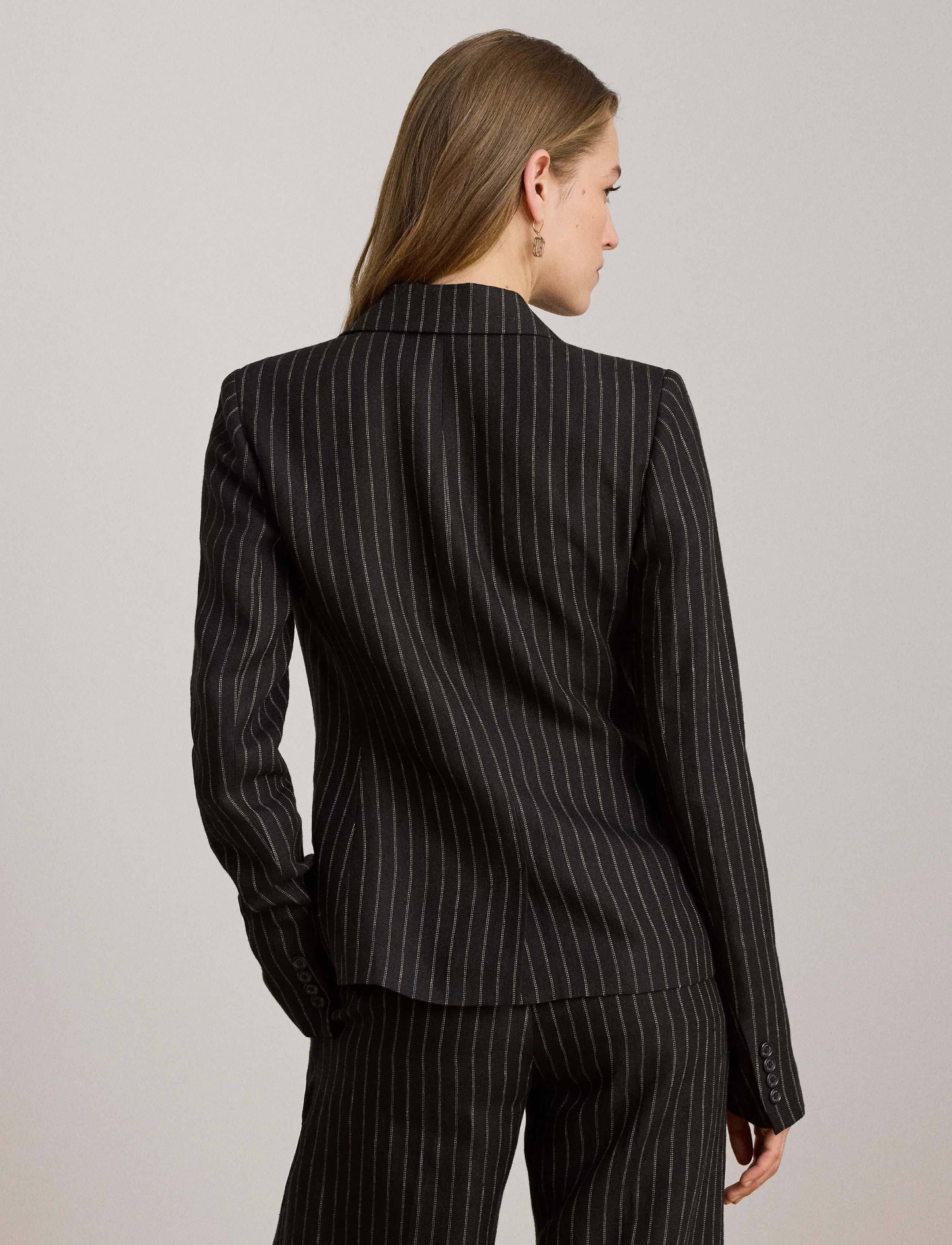 Lauren Ralph Lauren - Chalk-Stripe Linen Canvas Blazer - enkeltradede blazere - black/tan - 2