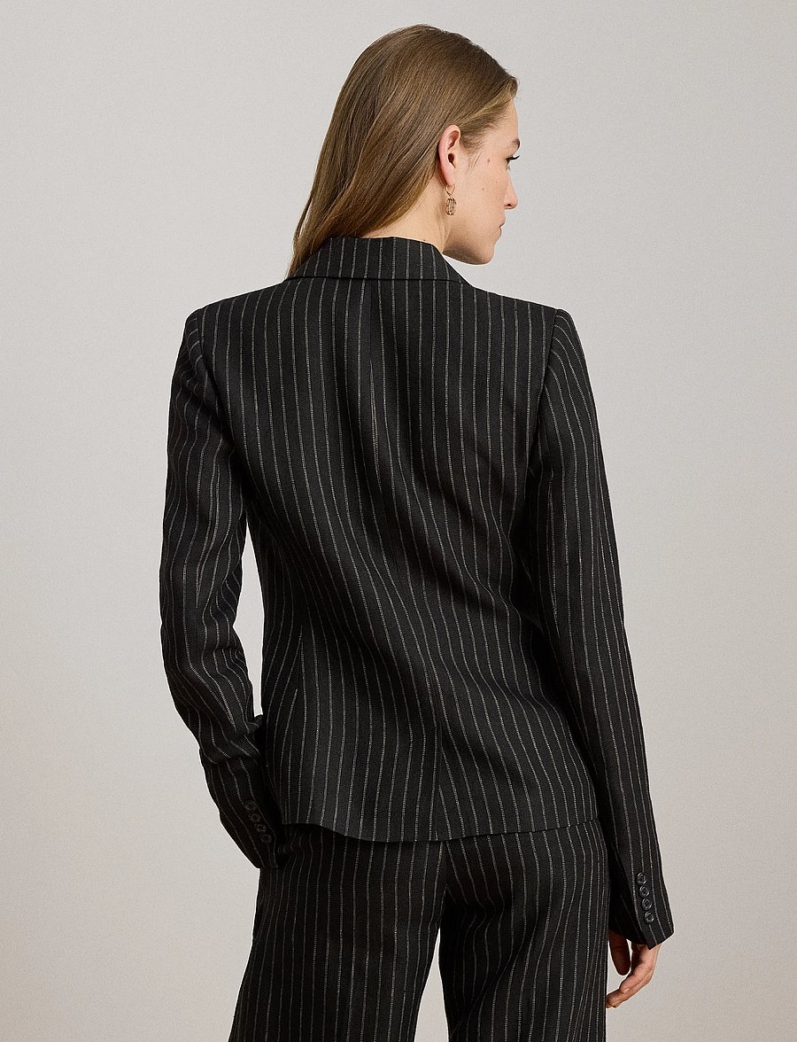Lauren Ralph Lauren - Chalk-Stripe Linen Canvas Blazer - enkeltradede blazere - black/tan - 2