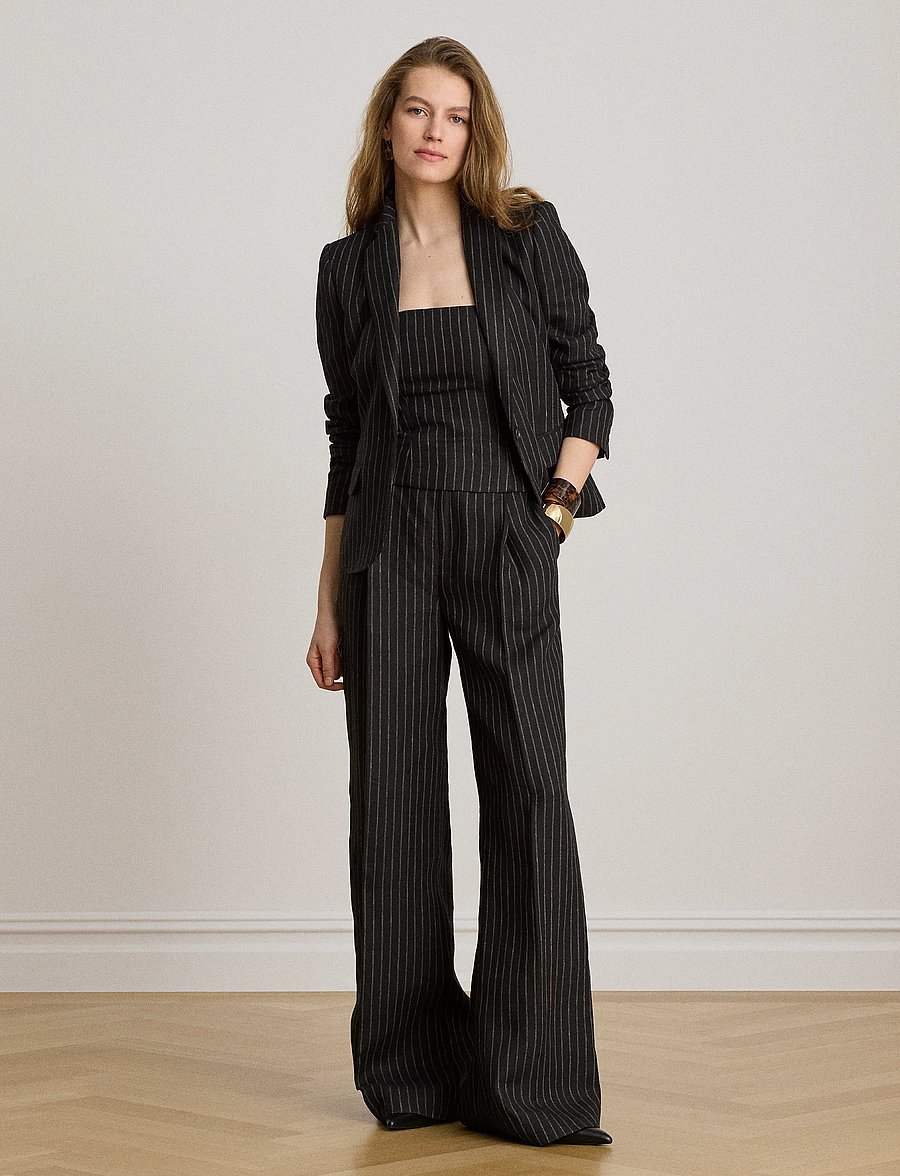 Lauren Ralph Lauren - Chalk-Stripe Linen Canvas Blazer - enkeltradede blazere - black/tan - 4
